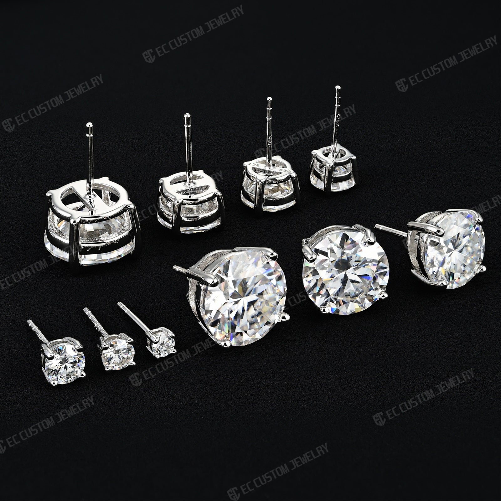 0.1/0./0.3/0.5/1/2/3/4/5/6/7 Ct S925 Silver VVS Moissanite Ear Stubs Shining Round Cut Earrings