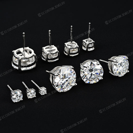 0.1/0./0.3/0.5/1/2/3/4/5/6/7 Ct S925 Silver VVS Moissanite Ear Stubs Shining Round Cut Earrings