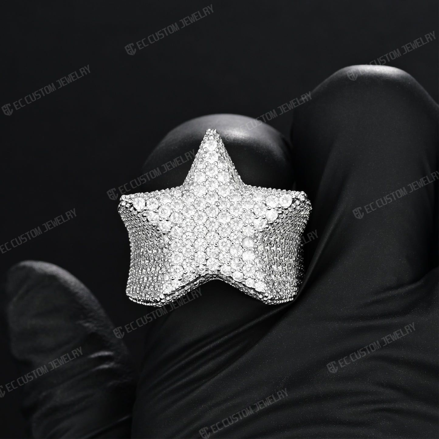 3D Star Ring For Men Simulated Diamond S925 Sterling Silver luxury Bling Party Ring Hip Hop Iced Out Ring 6