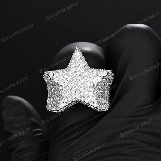 3D Star Ring For Men Simulated Diamond S925 Sterling Silver luxury Bling Party Ring Hip Hop Iced Out Ring 6