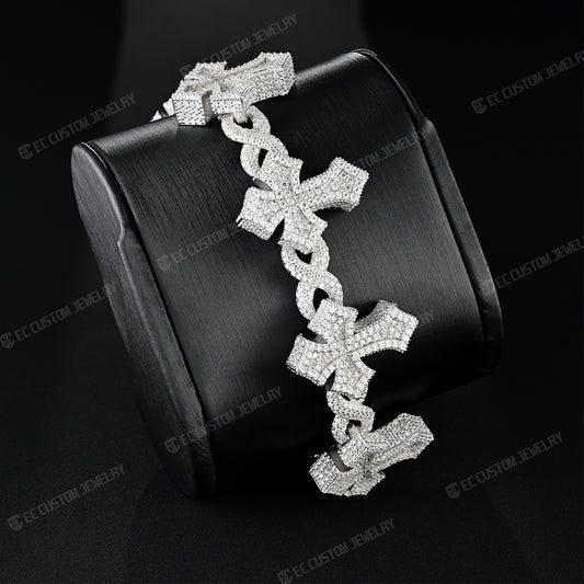 Custom 925 Sterling Silver Iced Infinite Cross Cuban Chain bracelet VVS Moissanite Diamond Hip Hop Cuban Bracelet for men