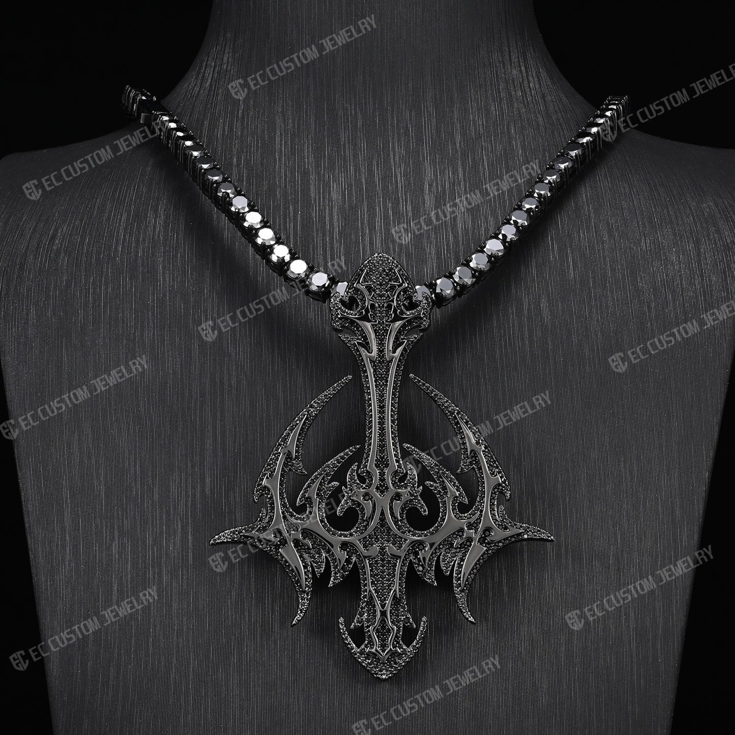 Lone DARK LORD Cross Pendant Black Diamonds Iced Out Pendant