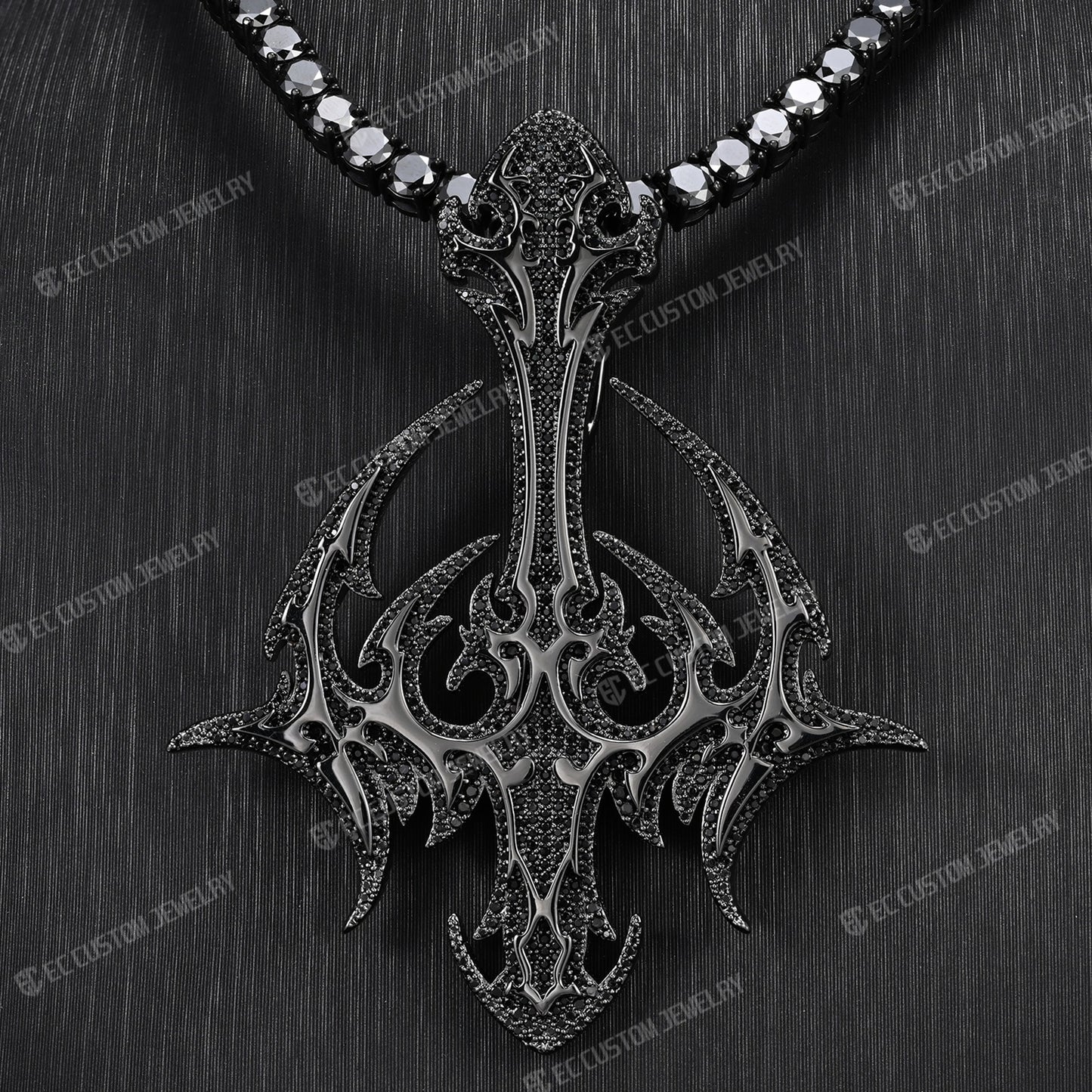 Lone DARK LORD Cross Pendant Black Diamonds Iced Out Pendant