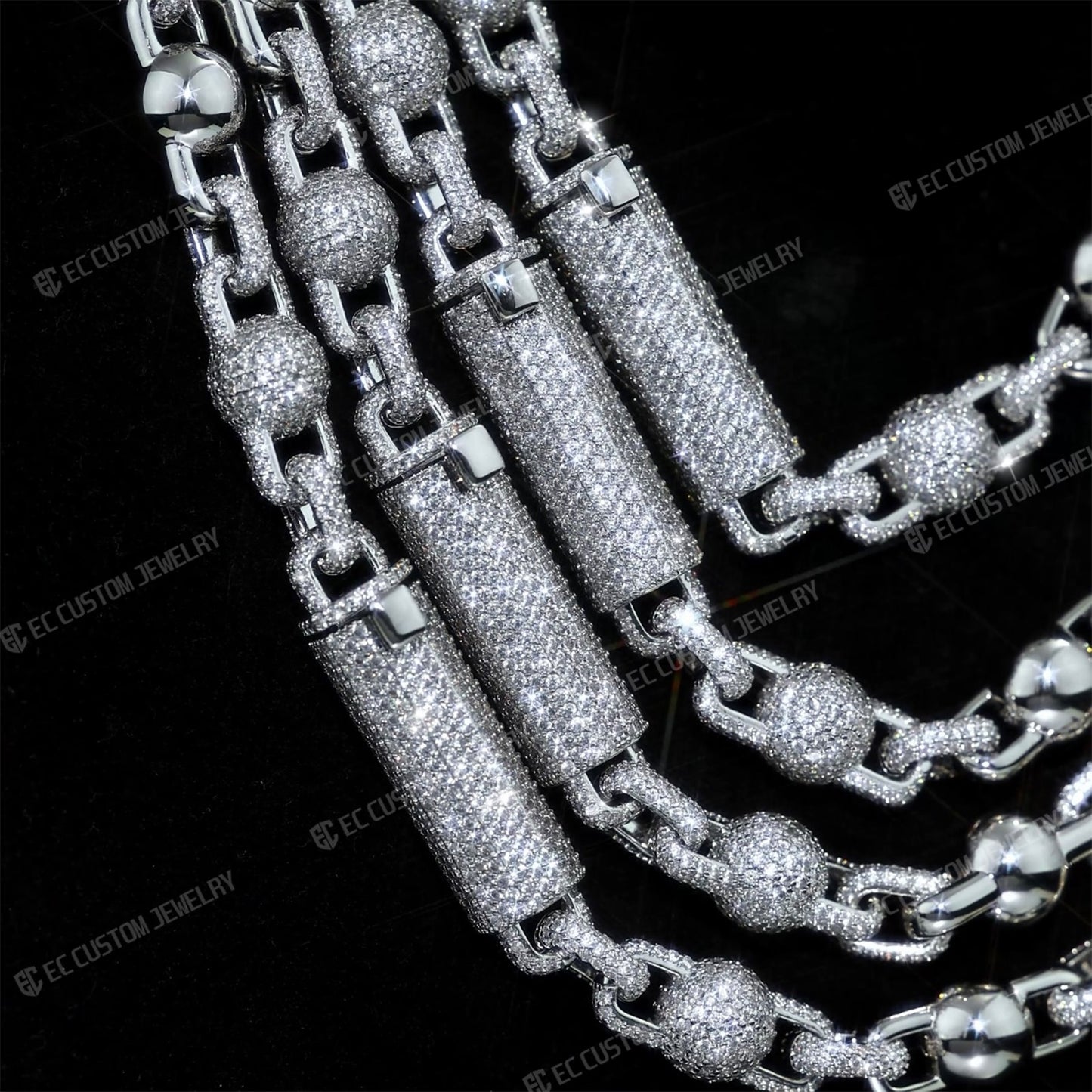 10MM Full Pave Daimond Iced Out Link Chain Ball Chain Necklace
