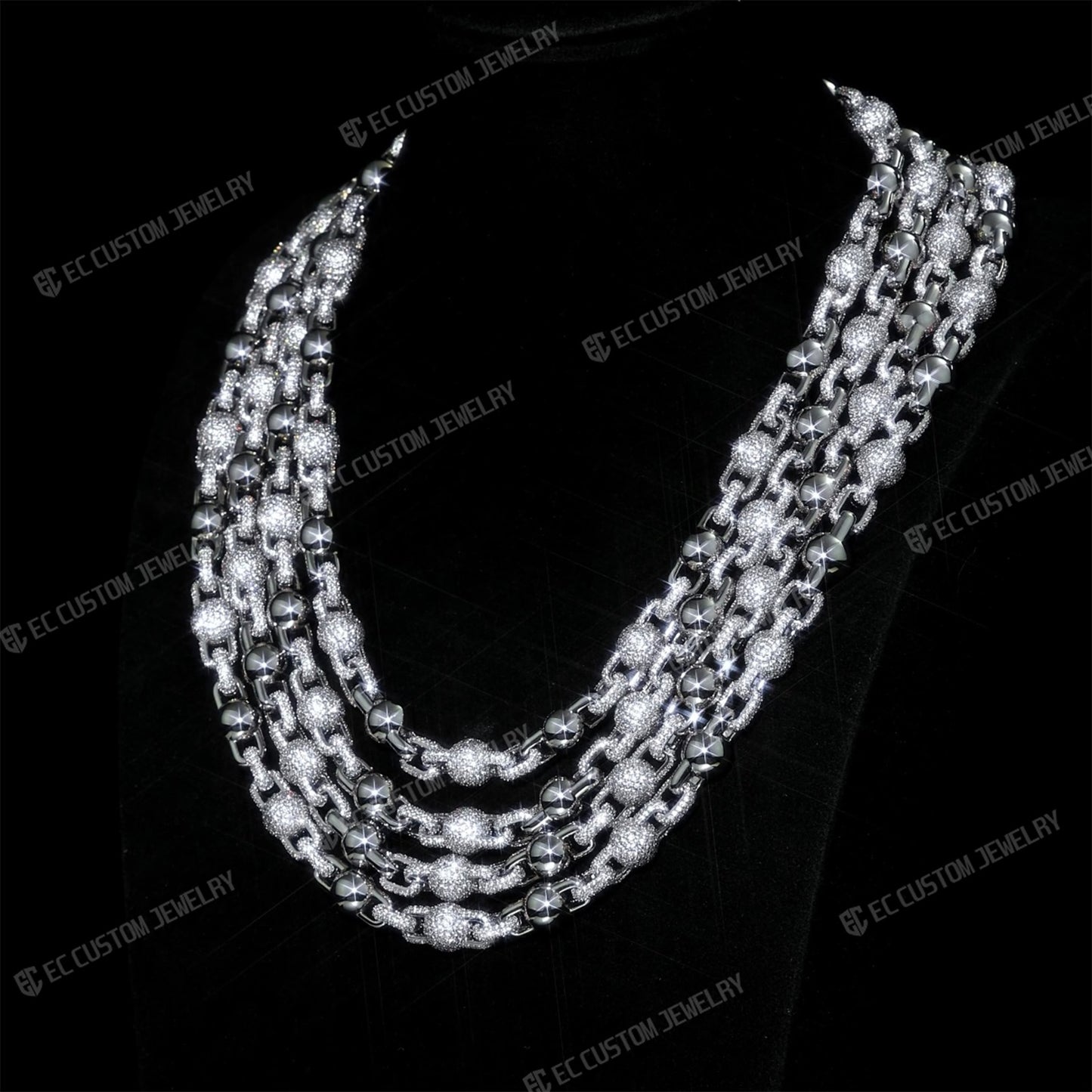 10MM Full Pave Daimond Iced Out Link Chain Ball Chain Necklace