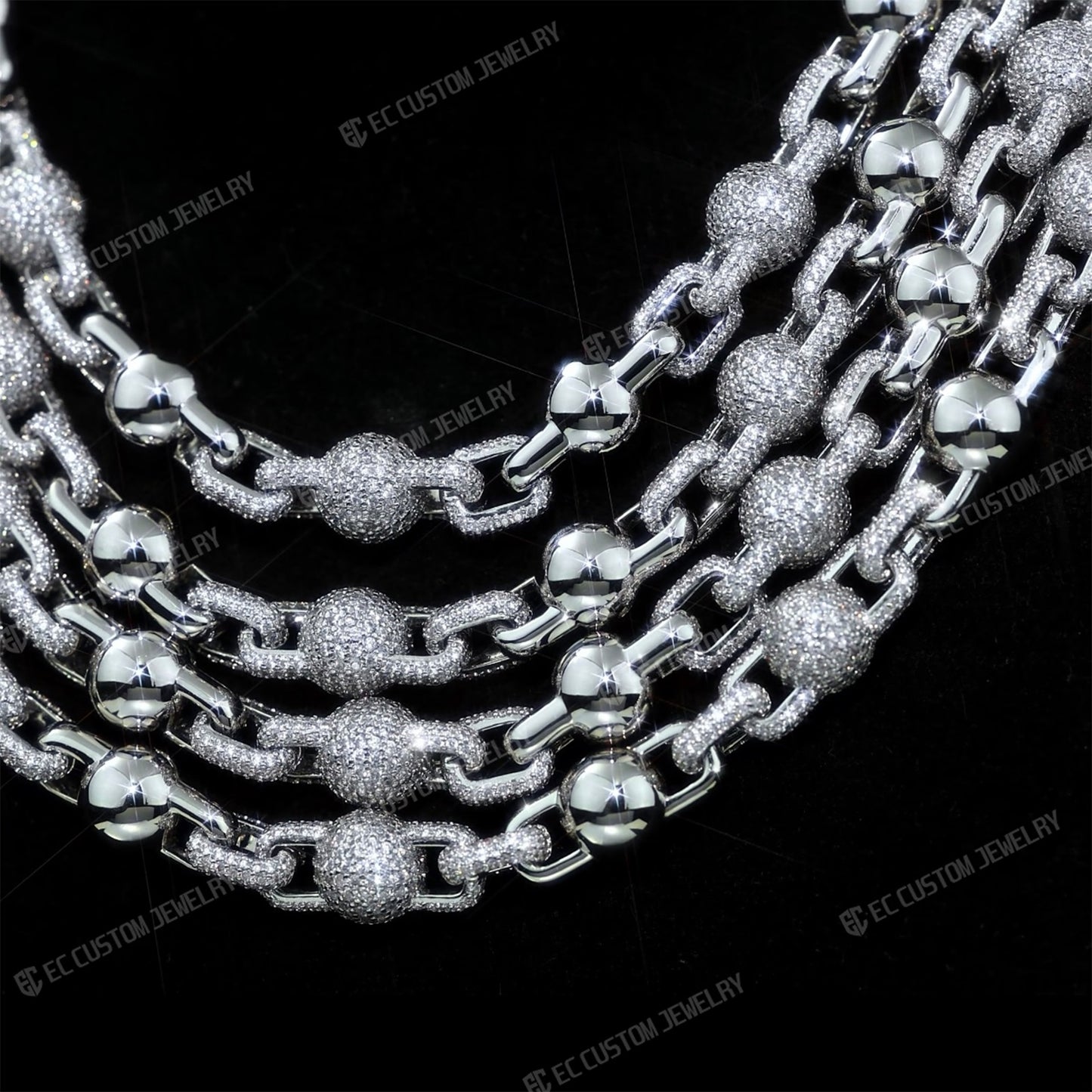 10MM Full Pave Daimond Iced Out Link Chain Ball Chain Necklace