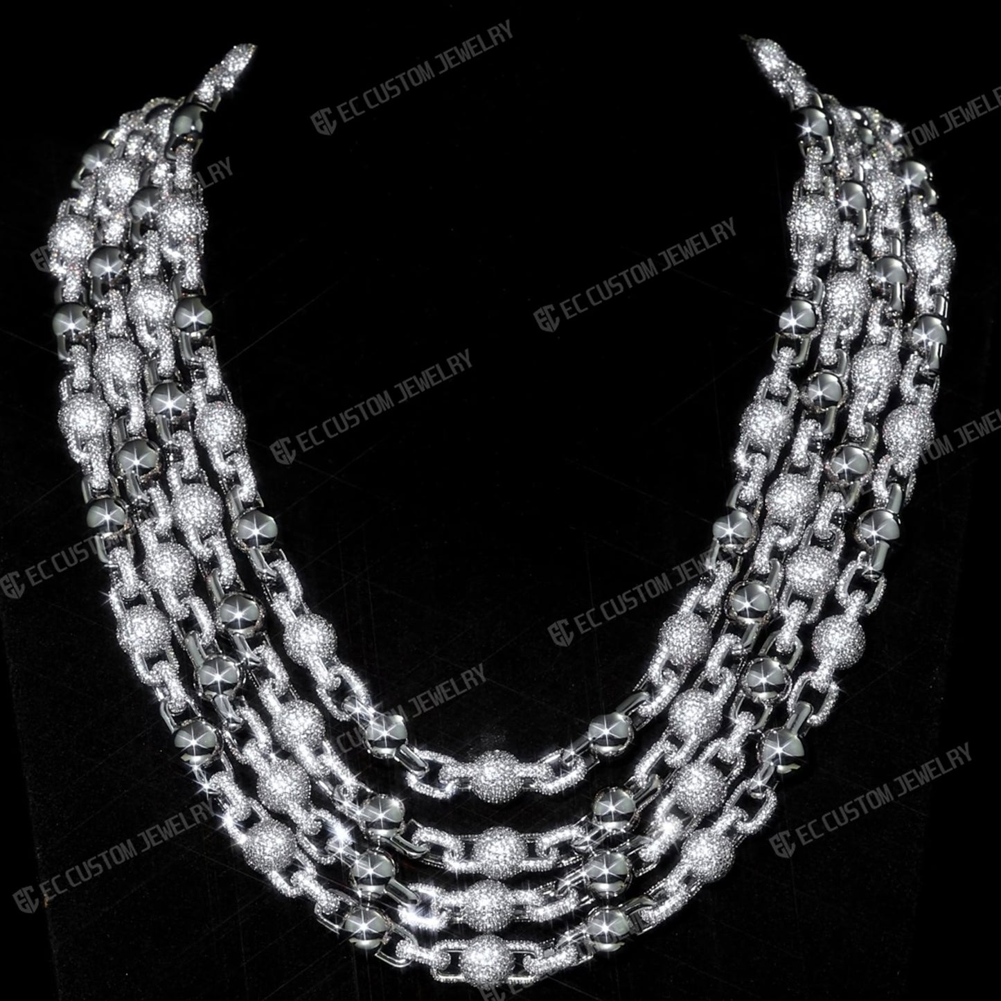 10MM Full Pave Daimond Iced Out Link Chain Ball Chain Necklace