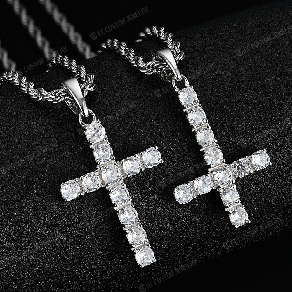 ICED OUT DIAMOND UPRIGHT UPSIDE DOWN CROSS PENDANT (Normal Size)