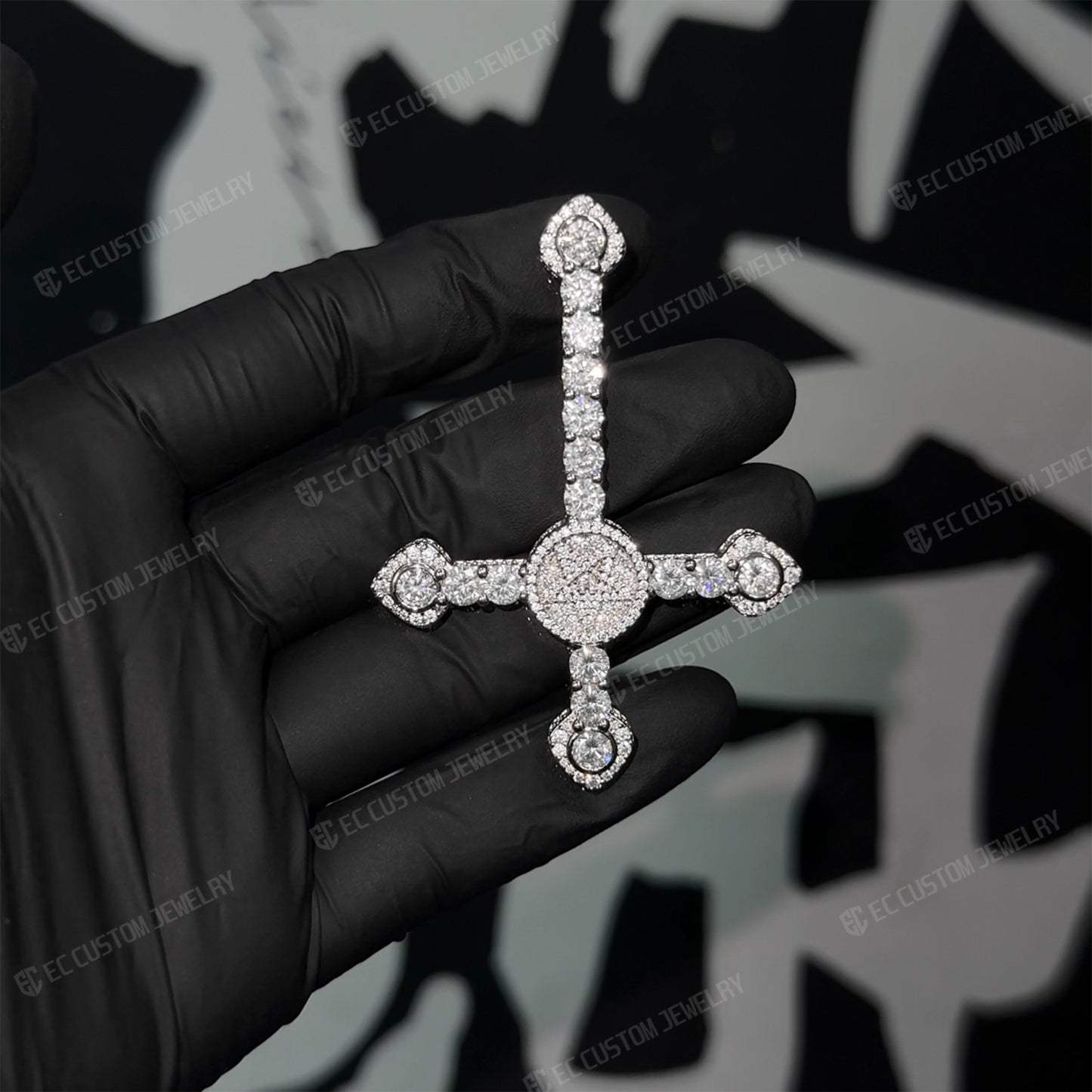 Iced Out ApolloRed Upside Down Cross Pendant Hip Hop Statement Piece