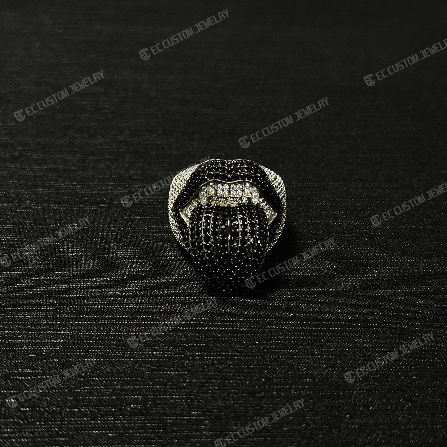 Iced Out Vampire Ring Hip Hop Tongue Ting Moissanite CZ 925 Silver