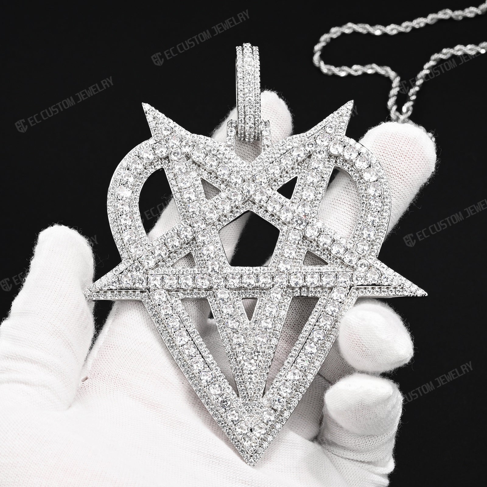 Iced Ou tDestroy Lonely Heart Pentagram Pendant Streetwear 5