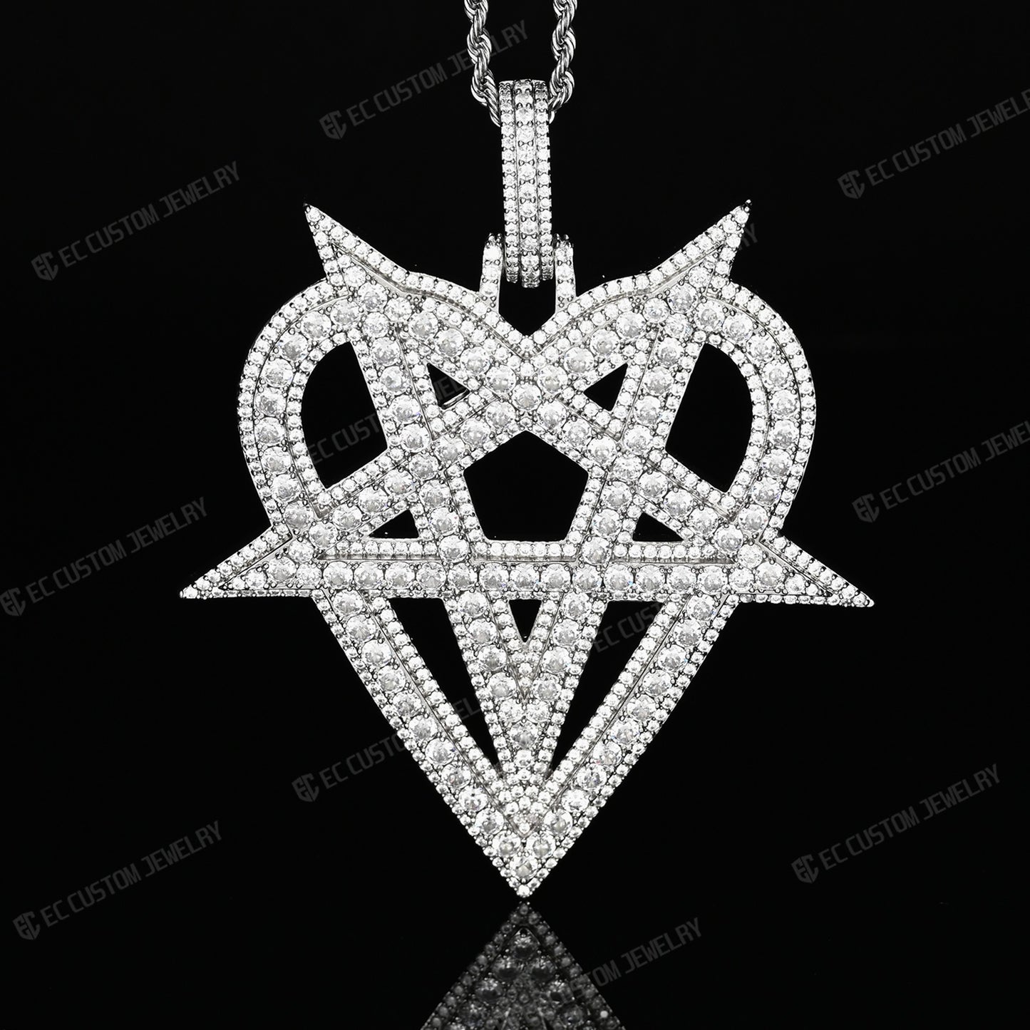 Iced Ou tDestroy Lonely Heart Pentagram Pendant Streetwear 7