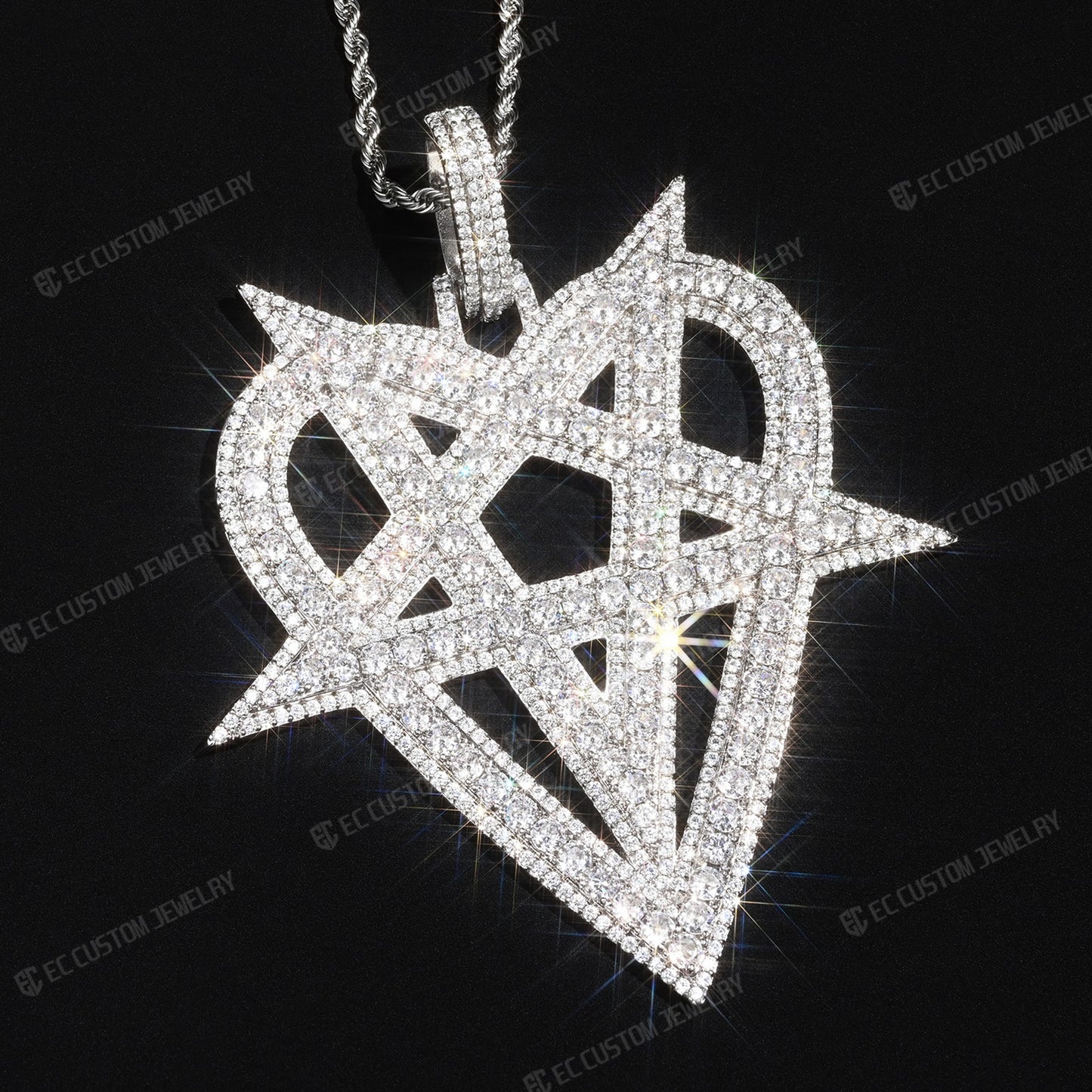 Iced Ou tDestroy Lonely Heart Pentagram Pendant Streetwear 8