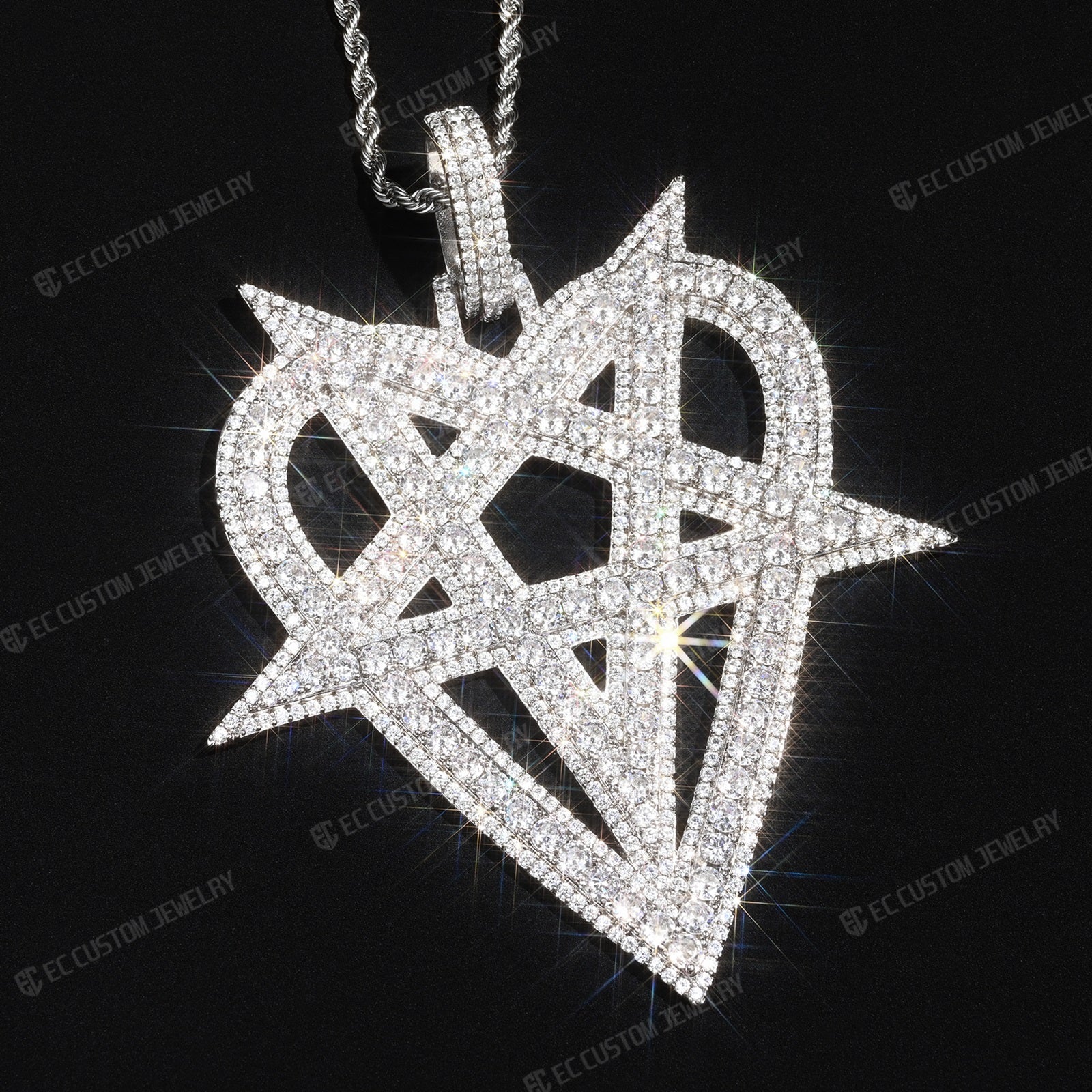 Iced Ou tDestroy Lonely Heart Pentagram Pendant Streetwear 8