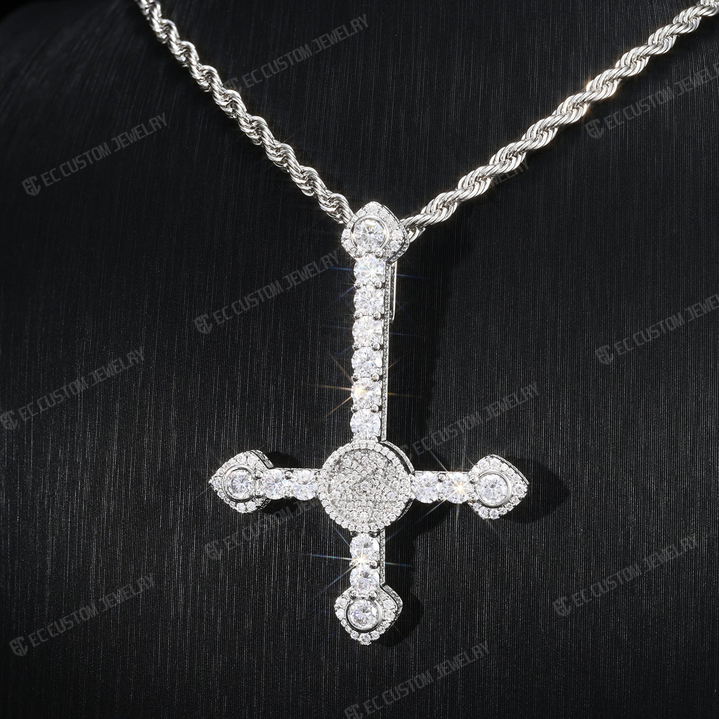 Iced Out ApolloRed Upside Down Cross Pendant Hip Hop Statement Piece