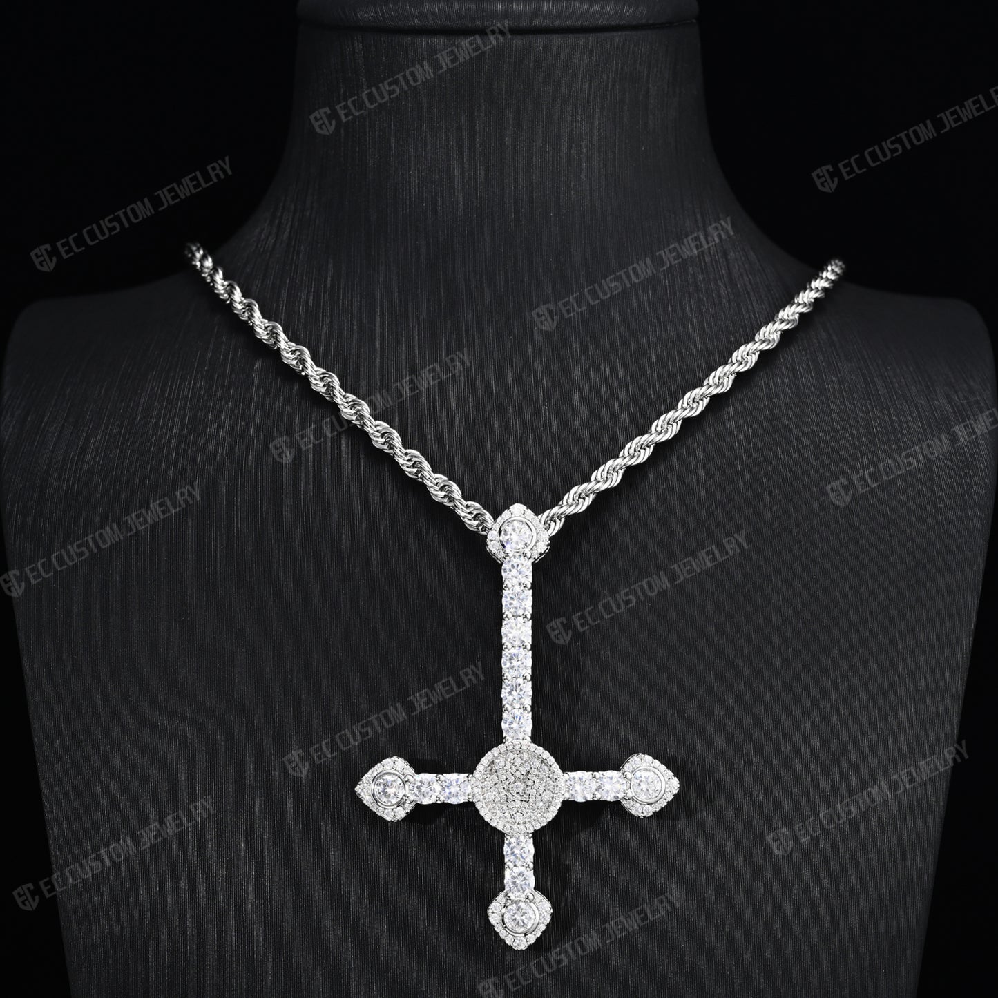 Iced Out ApolloRed Upside Down Cross Pendant Hip Hop Statement Piece