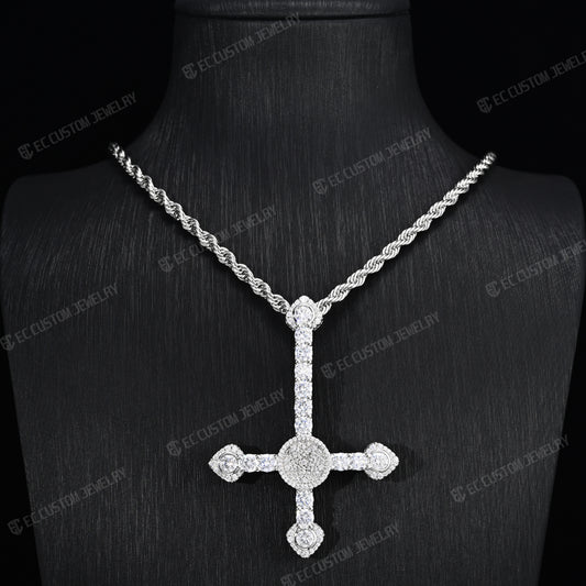 Iced Out ApolloRed Upside Down Cross Pendant Hip Hop Statement Piece