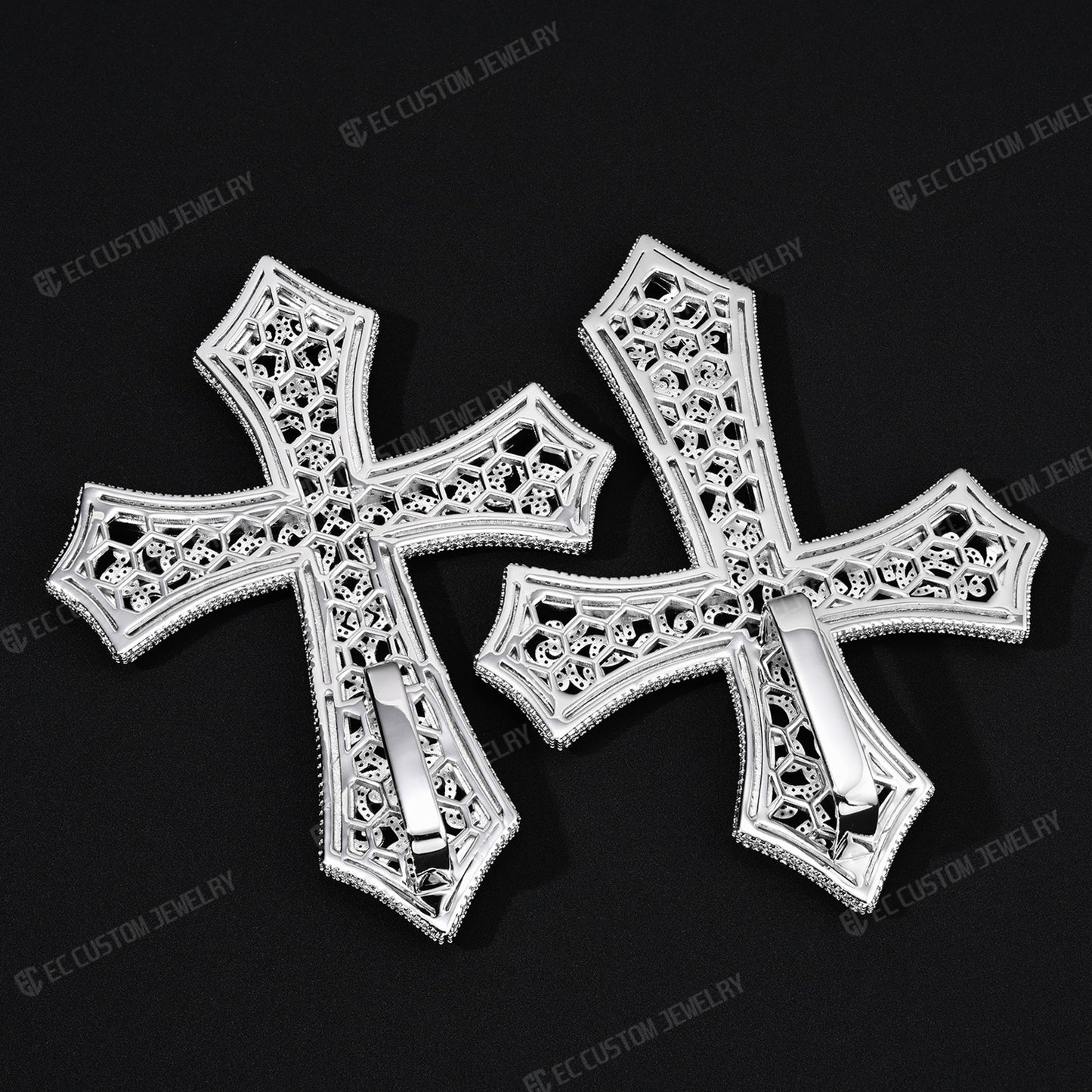 Iced Out Hip Hop Hollow Mesh Cross Pendant Halloween Cross Diamond Silver 925S Shining pendant link 2