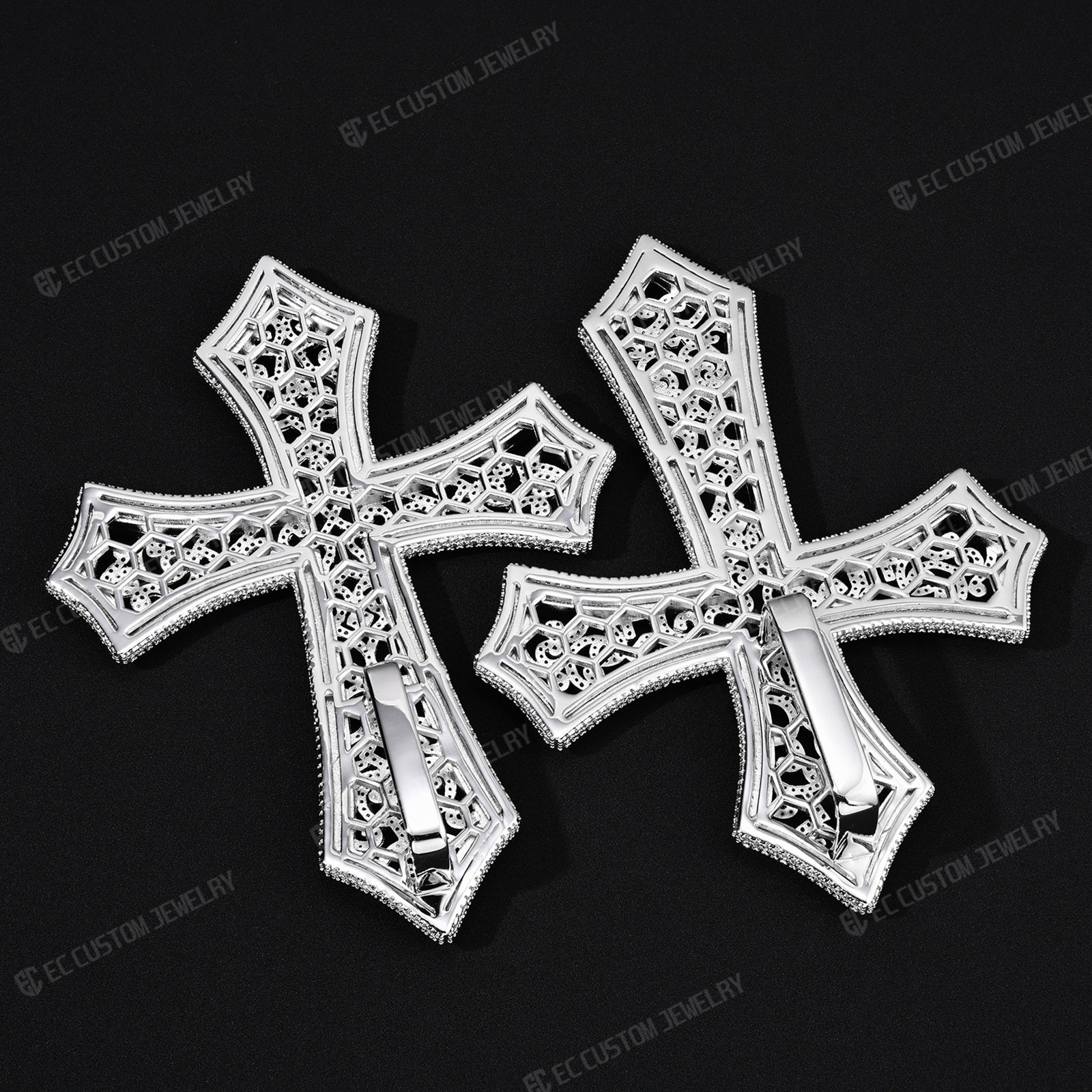 Iced Out Hip Hop Hollow Mesh Cross Pendant Halloween Cross Diamond Silver 925S Shining pendant link 2