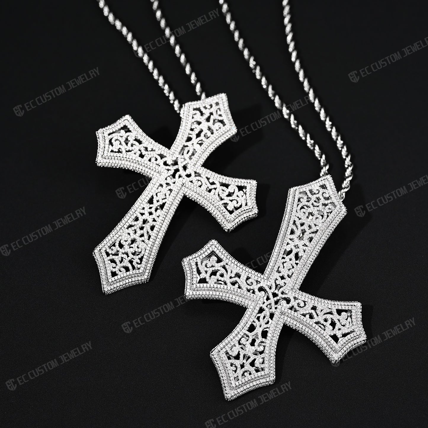 Iced Out Hip Hop Hollow Mesh Cross Pendant Halloween Cross Diamond Silver 925S Shining pendant link 3