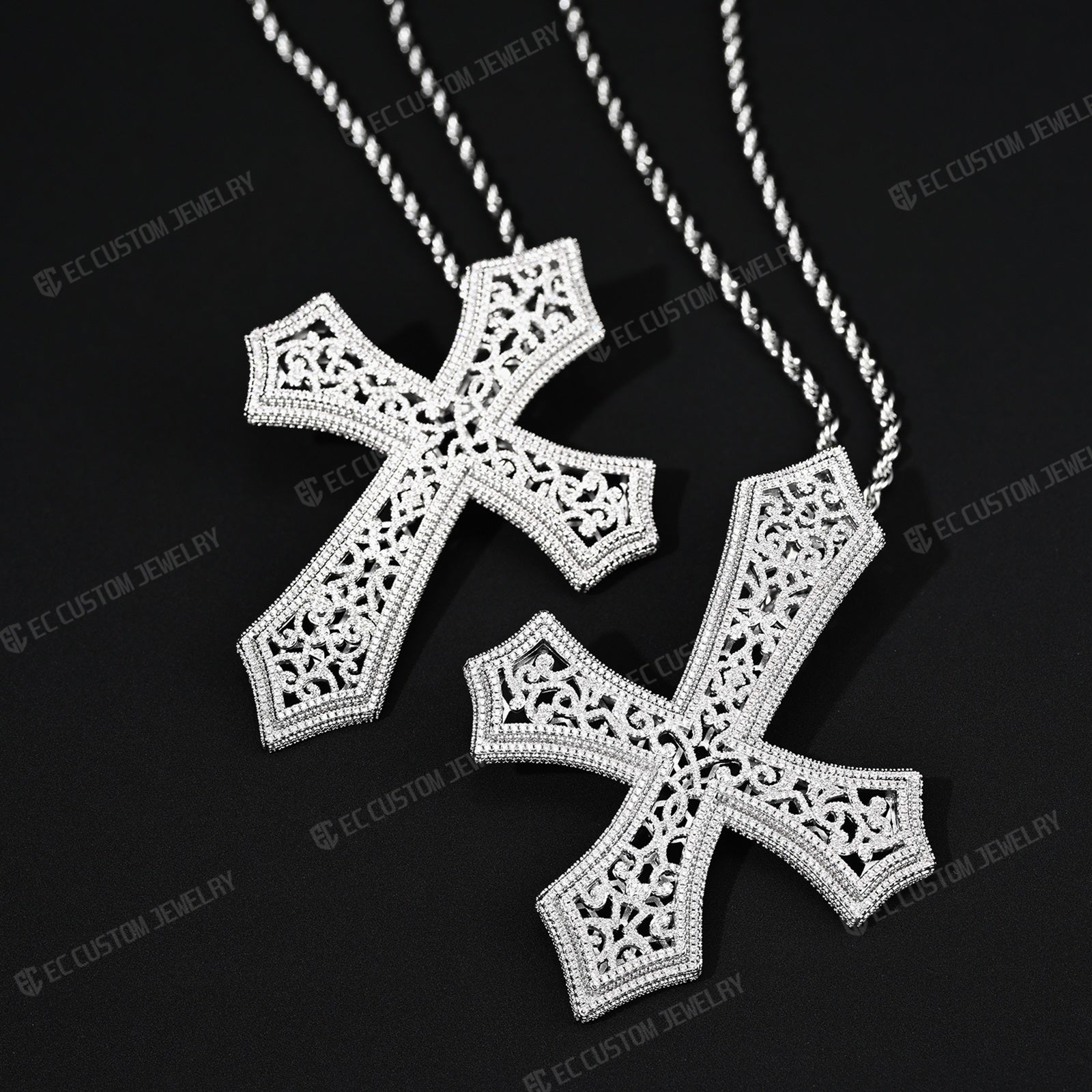 Iced Out Hip Hop Hollow Mesh Cross Pendant Halloween Cross Diamond Silver 925S Shining pendant link 3