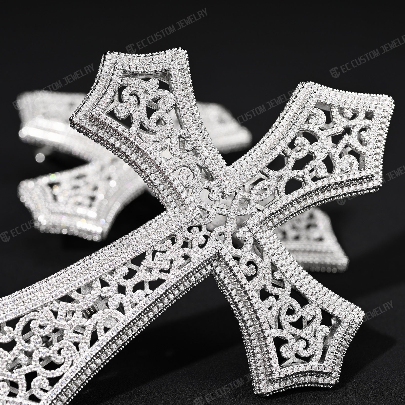 Iced Out Hip Hop Hollow Mesh Cross Pendant Halloween Cross Diamond Silver 925S Shining pendant link 4