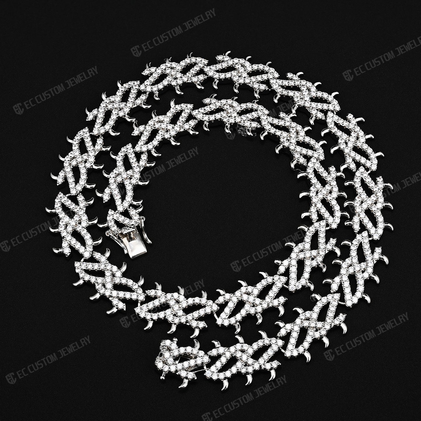Iced Out Thorn Chain Spiked CZ Moissanite Diamond Choker Necklace