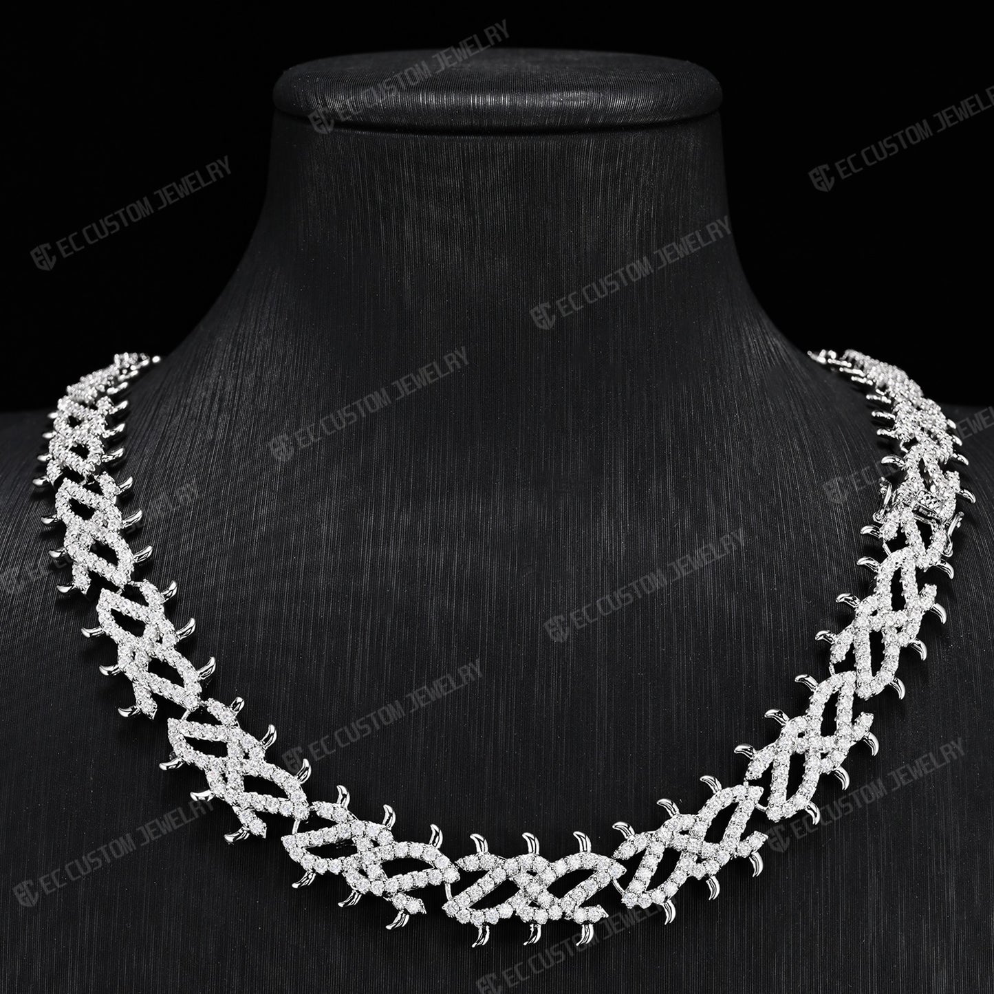 Iced Out Thorn Chain Spiked CZ Moissanite Diamond Choker Necklace