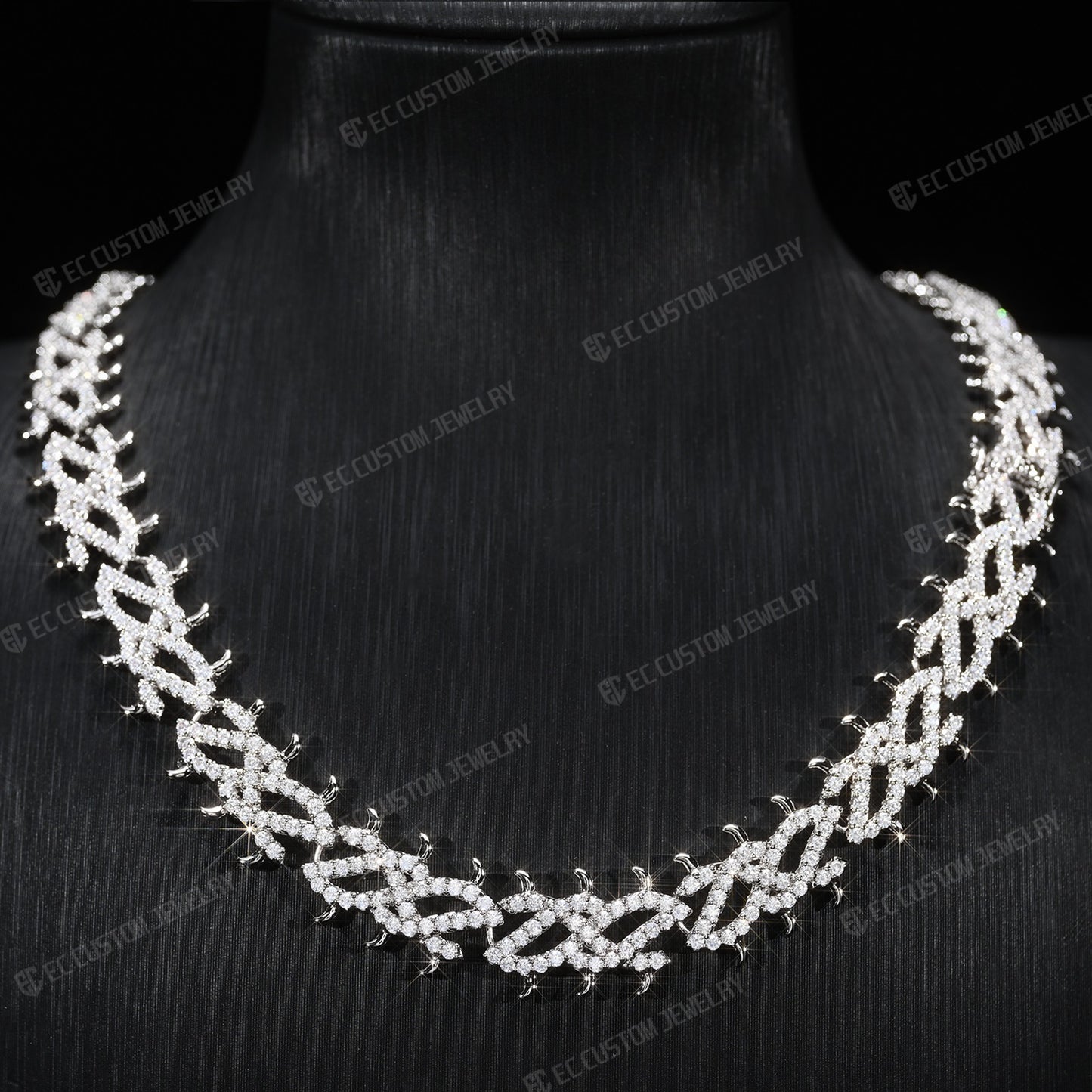 Iced Out Thorn Chain Spiked CZ Moissanite Diamond Choker Necklace 7