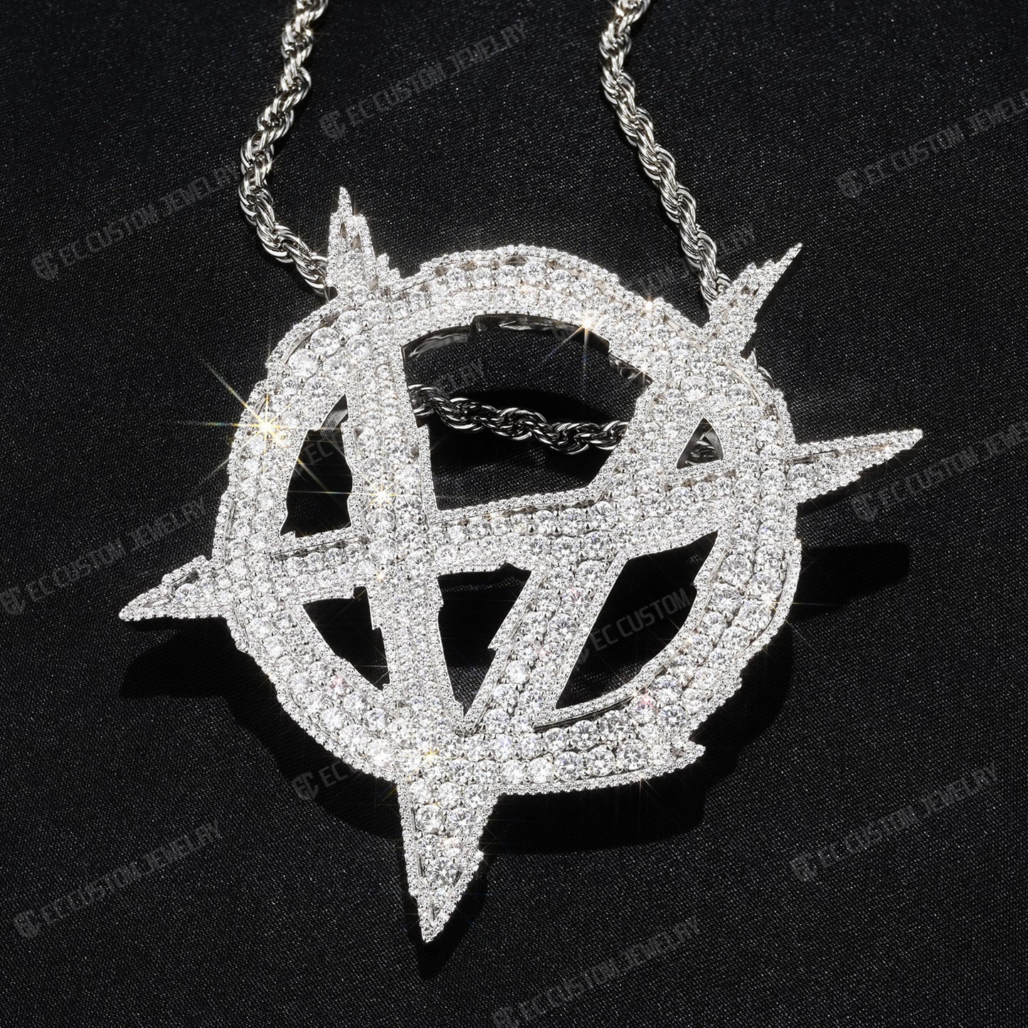 Iced Out Upside Down Anarchy Sign Pendant Invert A Pendant Sterling Silver Jewelry 1