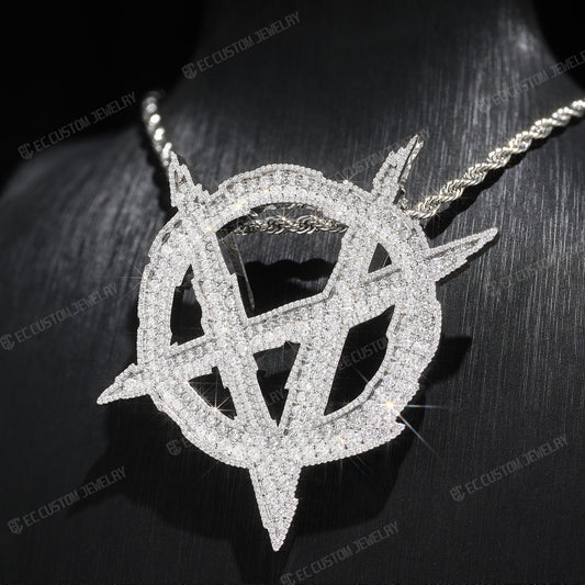 Iced Out Upside Down Anarchy Sign Pendant Invert A Pendant Sterling Silver Jewelry 2