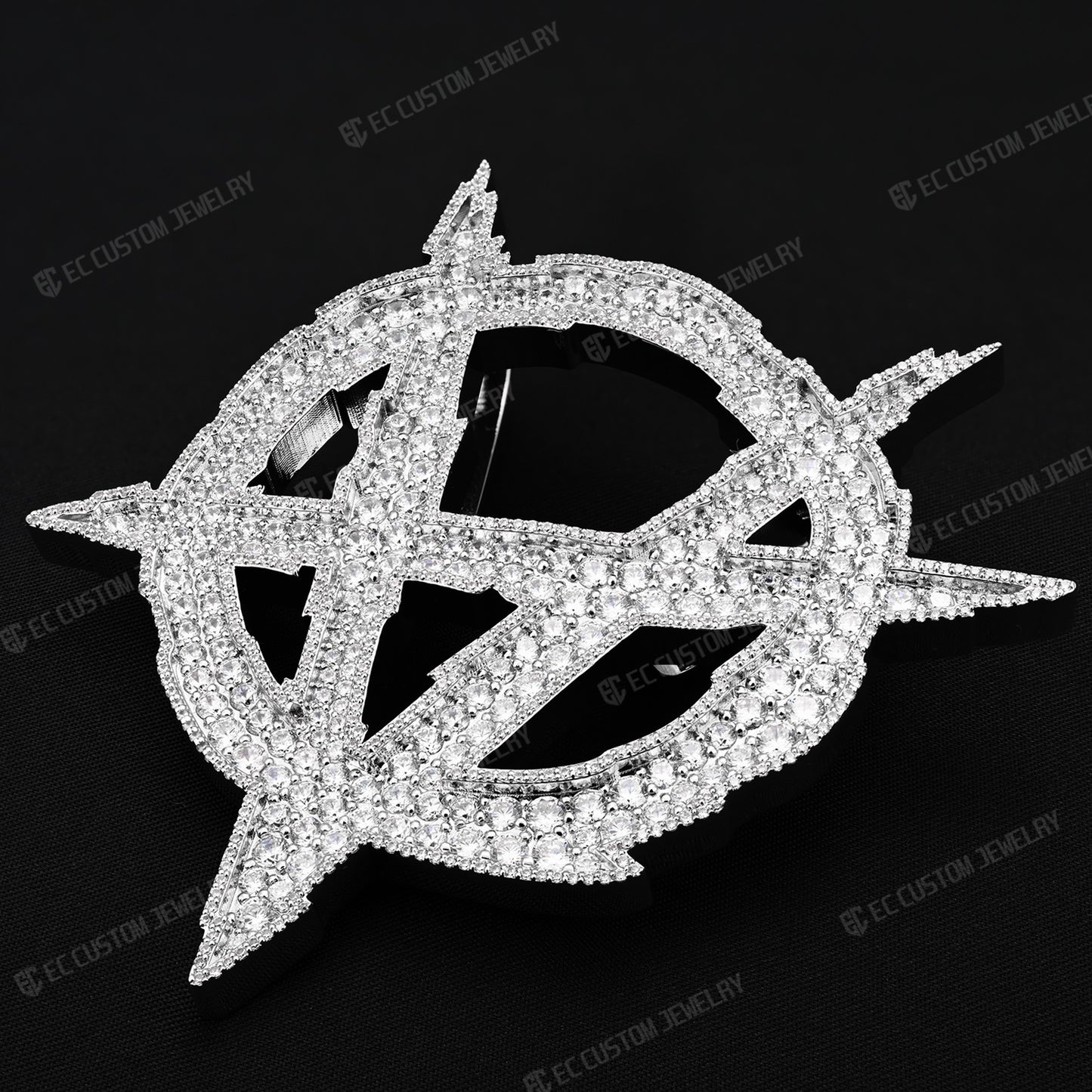 Iced Out Upside Down Anarchy Sign Pendant Invert A Pendant Sterling Silver Jewelry 6