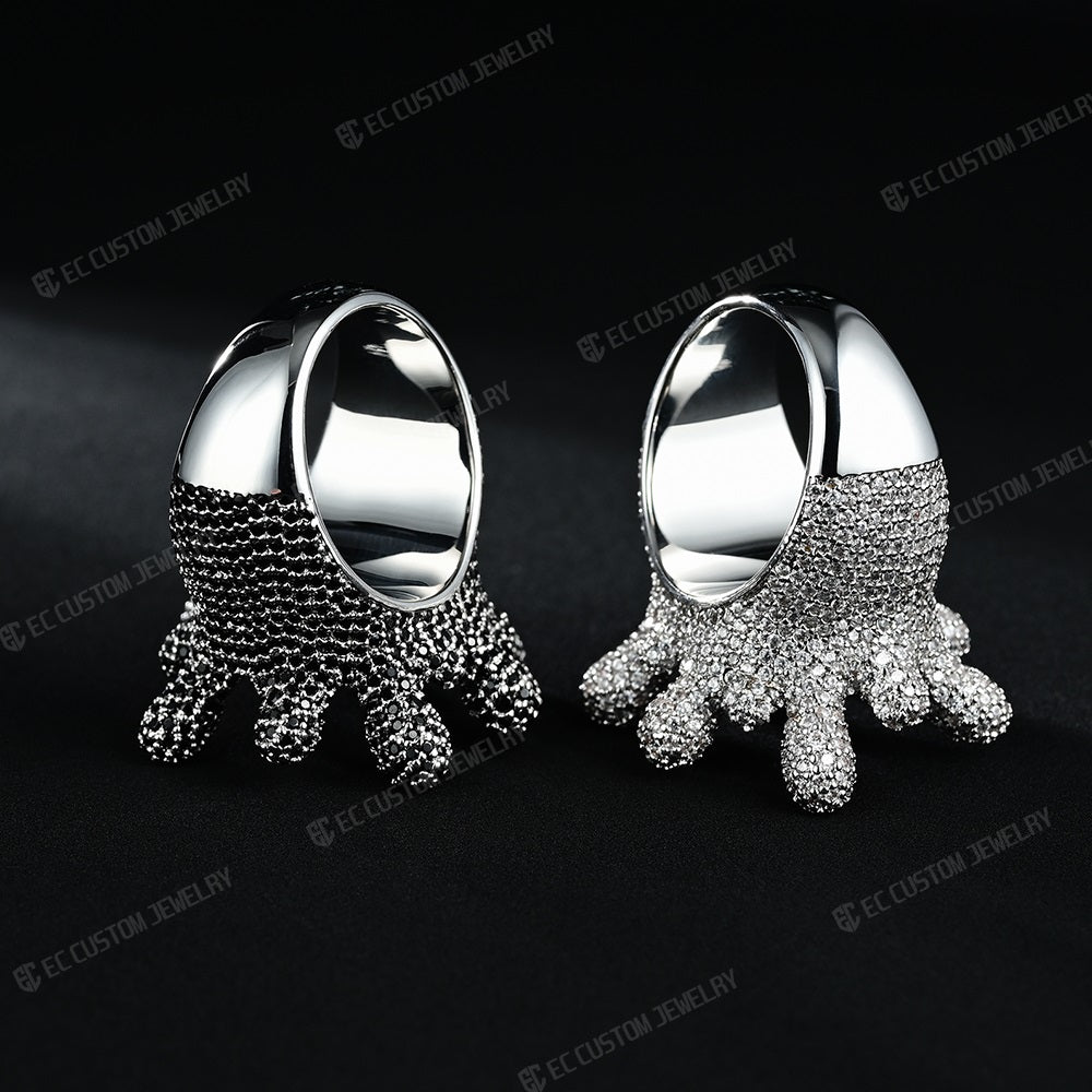 Iced out Drip Sterling 925 Silver Floral Pearl Ring Hip Hop Accessories