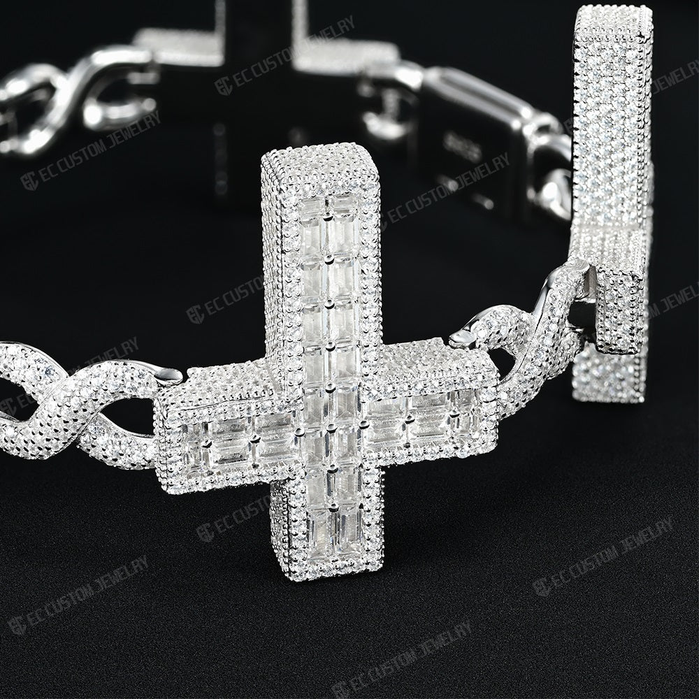 MOISSANITE Eternity Gothic Cross Link Bracelet Iced Out 925 Silver