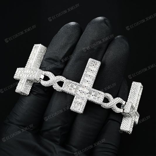 MOISSANITE Eternity Gothic Cross Link Bracelet Iced Out 925 Silver 30mm