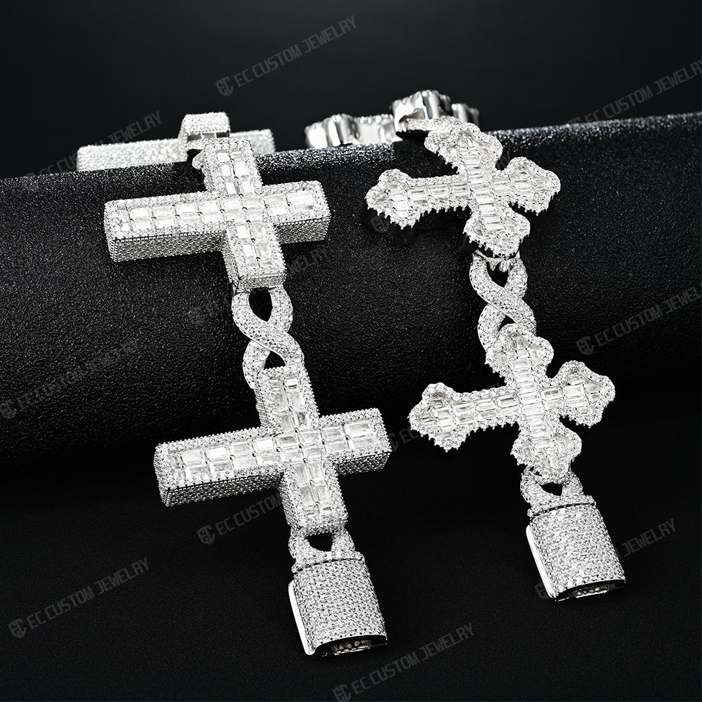 MOISSANITE Eternity Gothic Cross Link Bracelet Iced Out 925 Silver 30mm 1