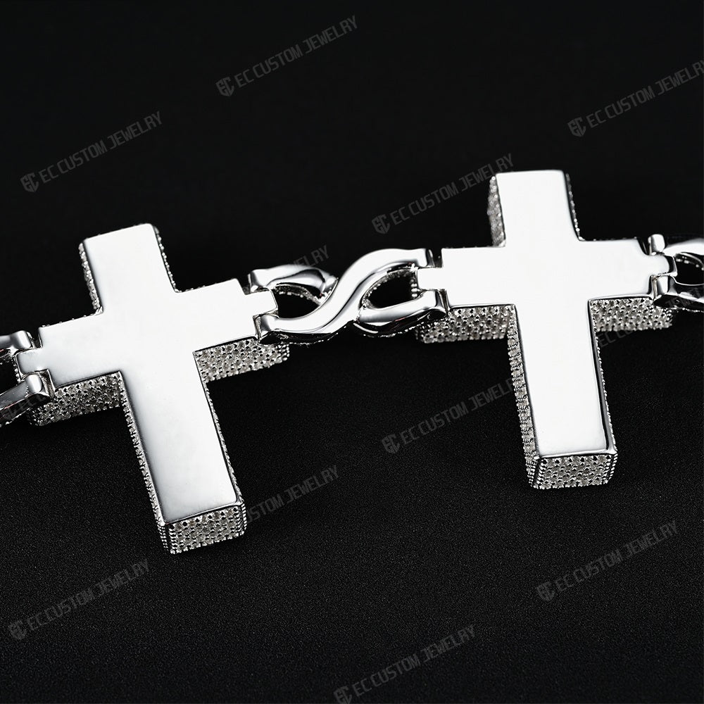 MOISSANITE Eternity Gothic Cross Link Bracelet Iced Out 925 Silver 30mm