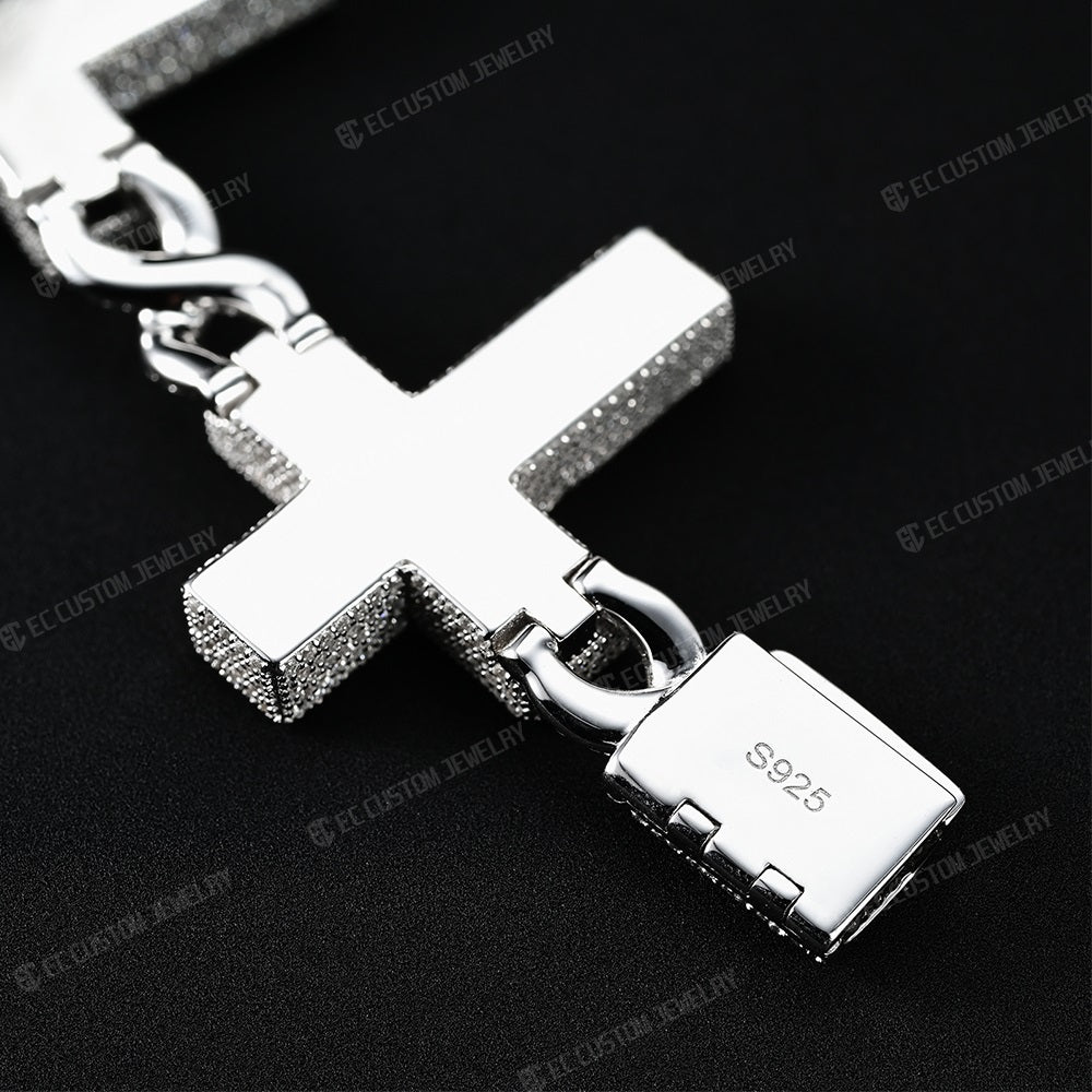 MOISSANITE Eternity Gothic Cross Link Bracelet Iced Out 925 Silver 30mm