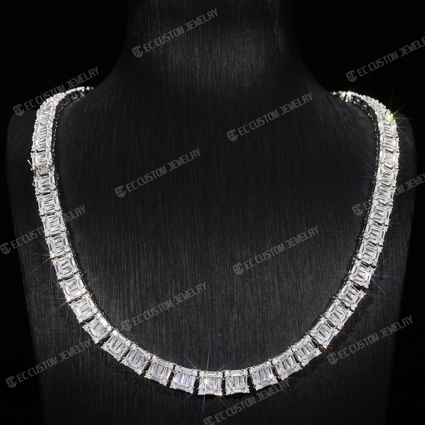 8MM Tennis Baguette Diamond Chain VVS Iced Out Necklace