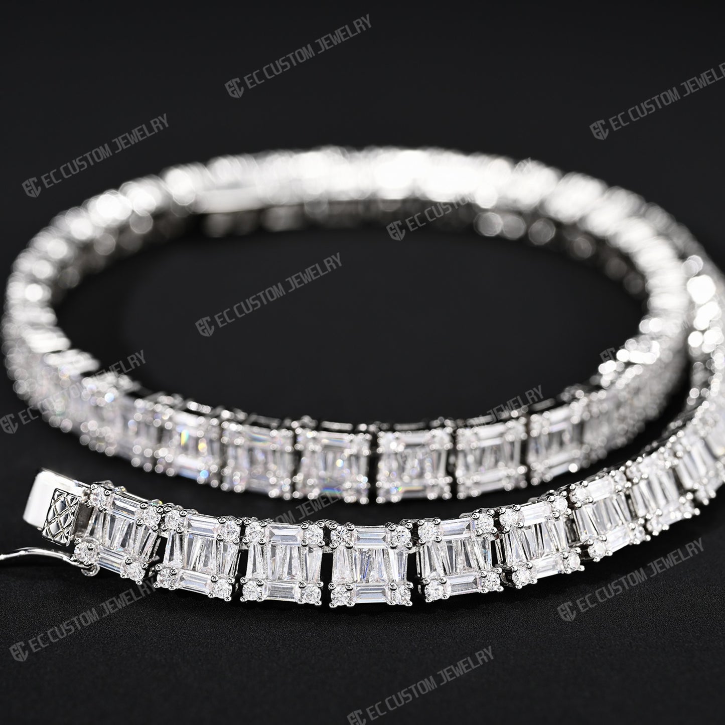 8MM Tennis Baguette Diamond Chain VVS Iced Out Necklace