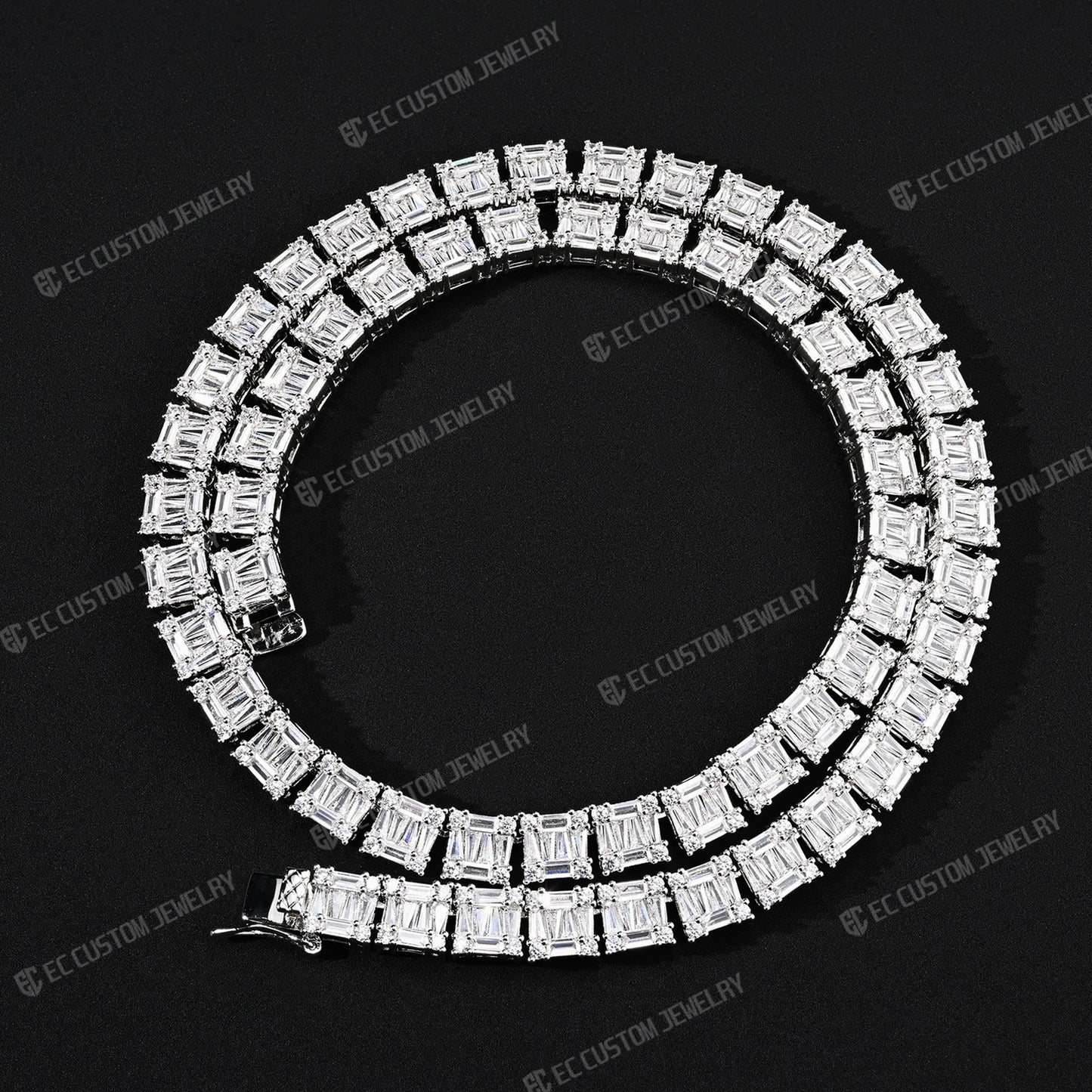 8MM Tennis Baguette Diamond Chain VVS Iced Out Necklace