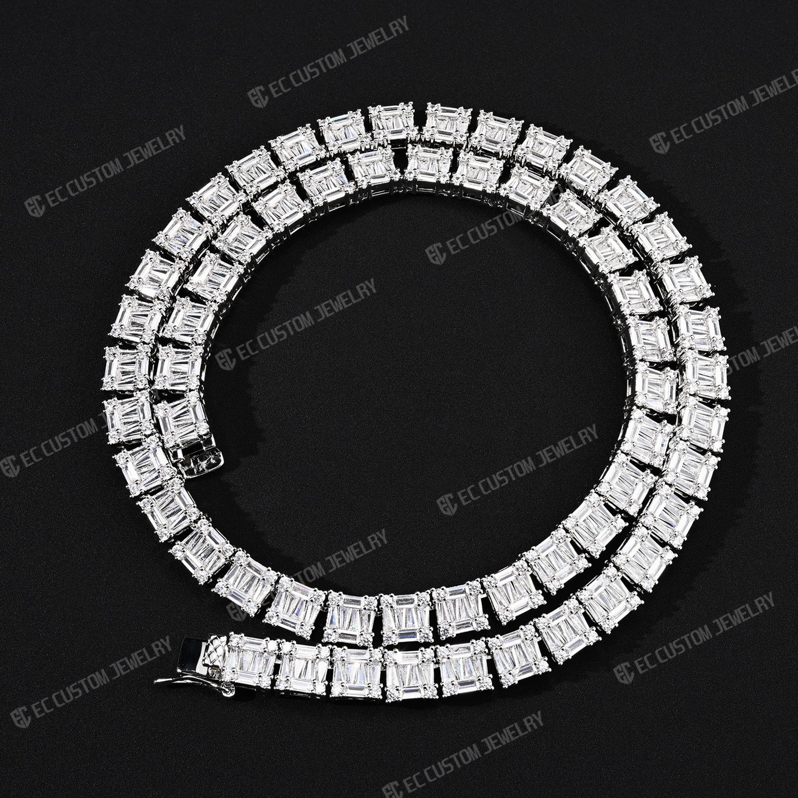 Tennis Baguette Diamond Chain VVS Iced Out Moissanite 14k 18k White Gold