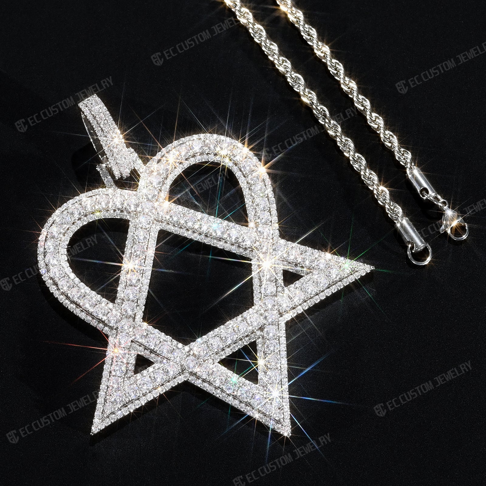 Ultimate Round Heart Pentagram Moissanite Pendant Hip Hop 6