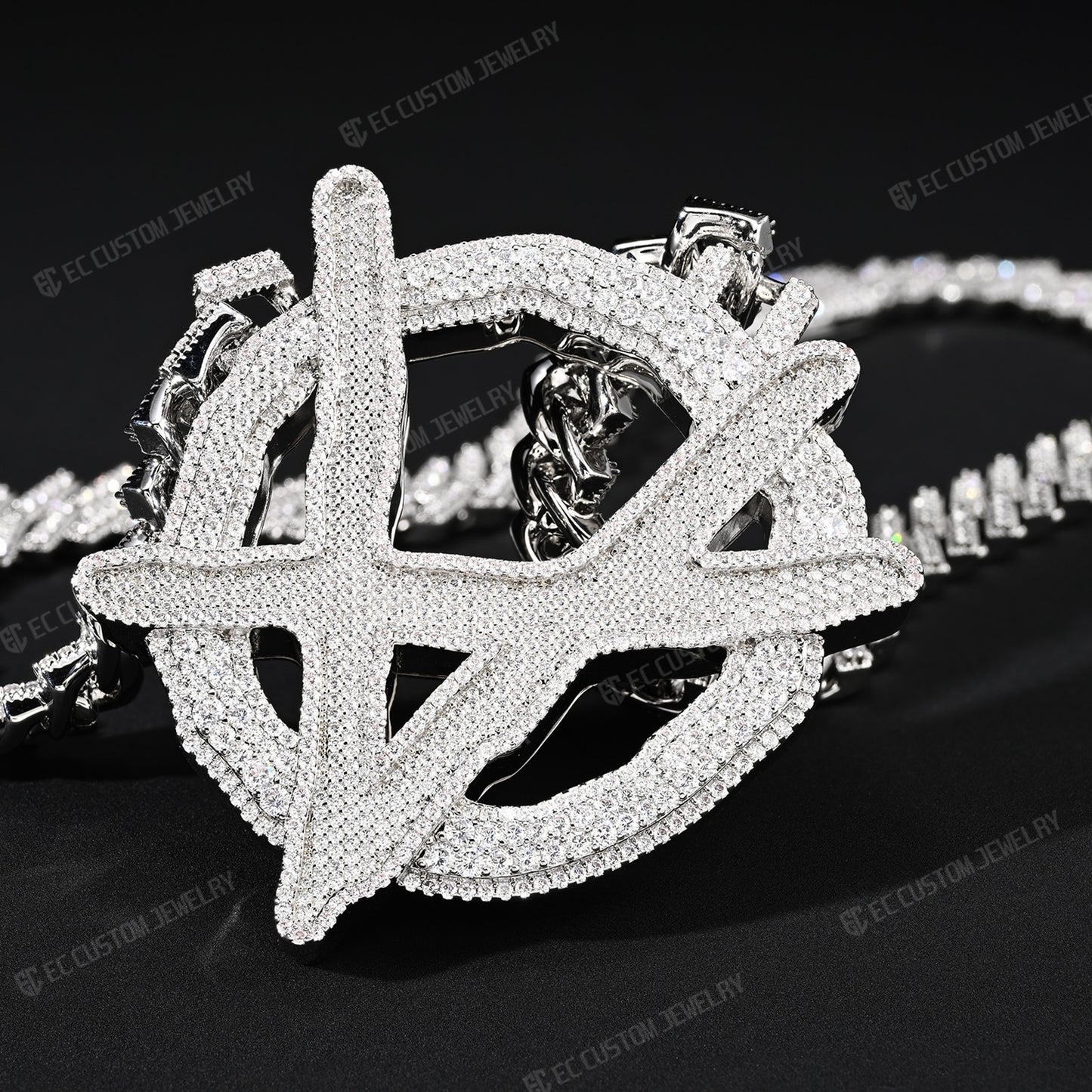 Upside Down Anarchy Logo Chain iced out anarchy necklace hip hop bling jewelry 4