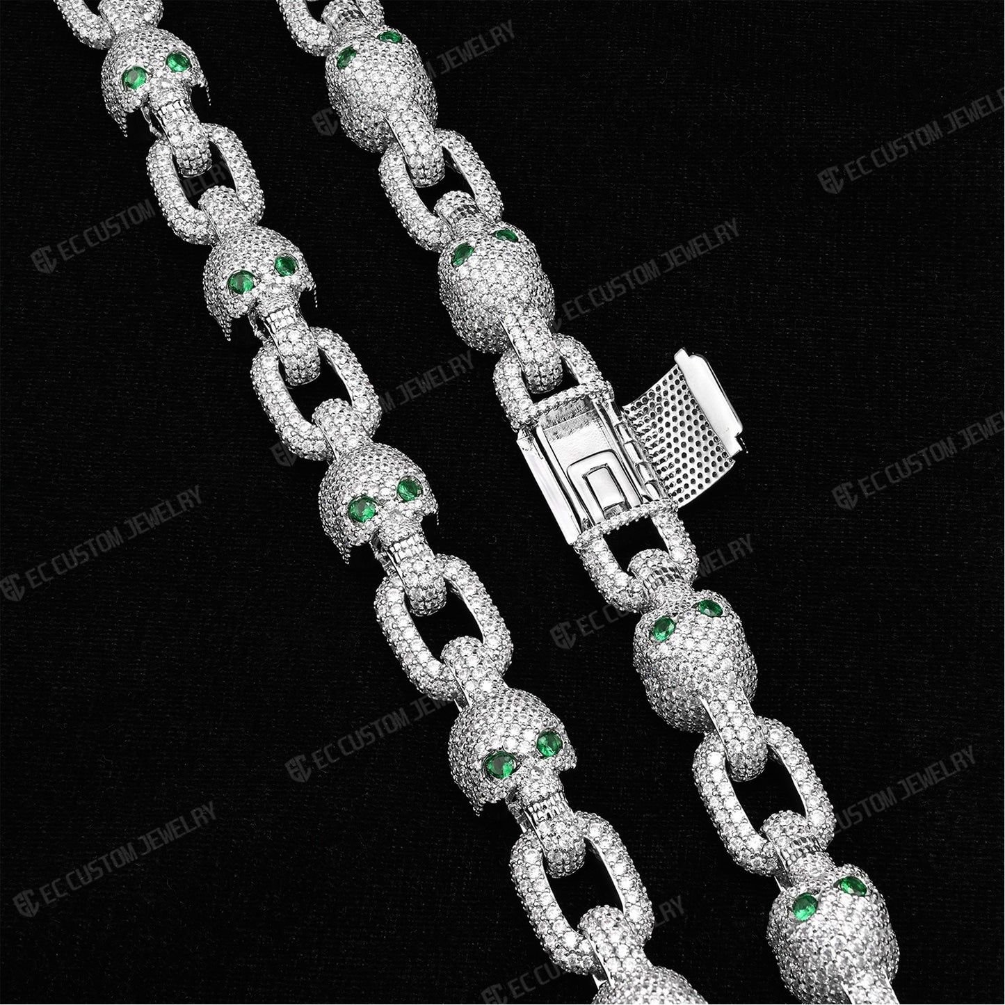 Yeat Style skull Chain Skeleton Chain Necklace Iced Out-S925 Silver 8