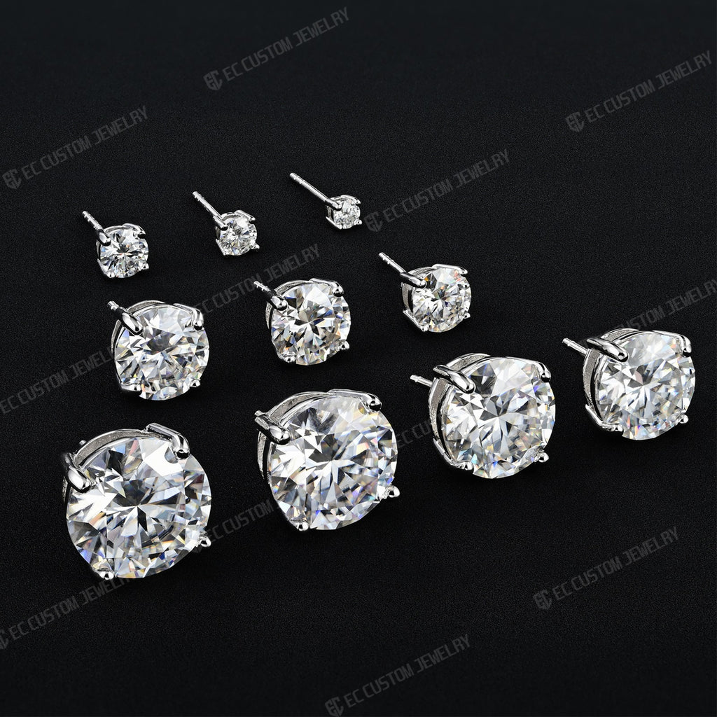 0.1/0./0.3/0.5/1/2/3/4/5/6/7 Ct S925 Silver VVS Moissanite Ear Stubs Shining Round Cut Earrings