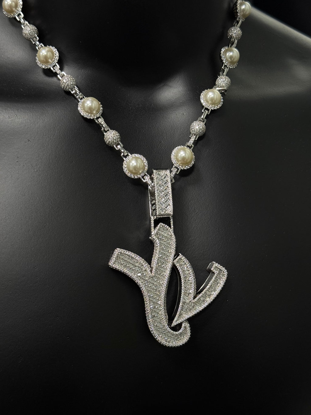Custom Iced Out YVL Letter Pendant - 925 Silver Moissante