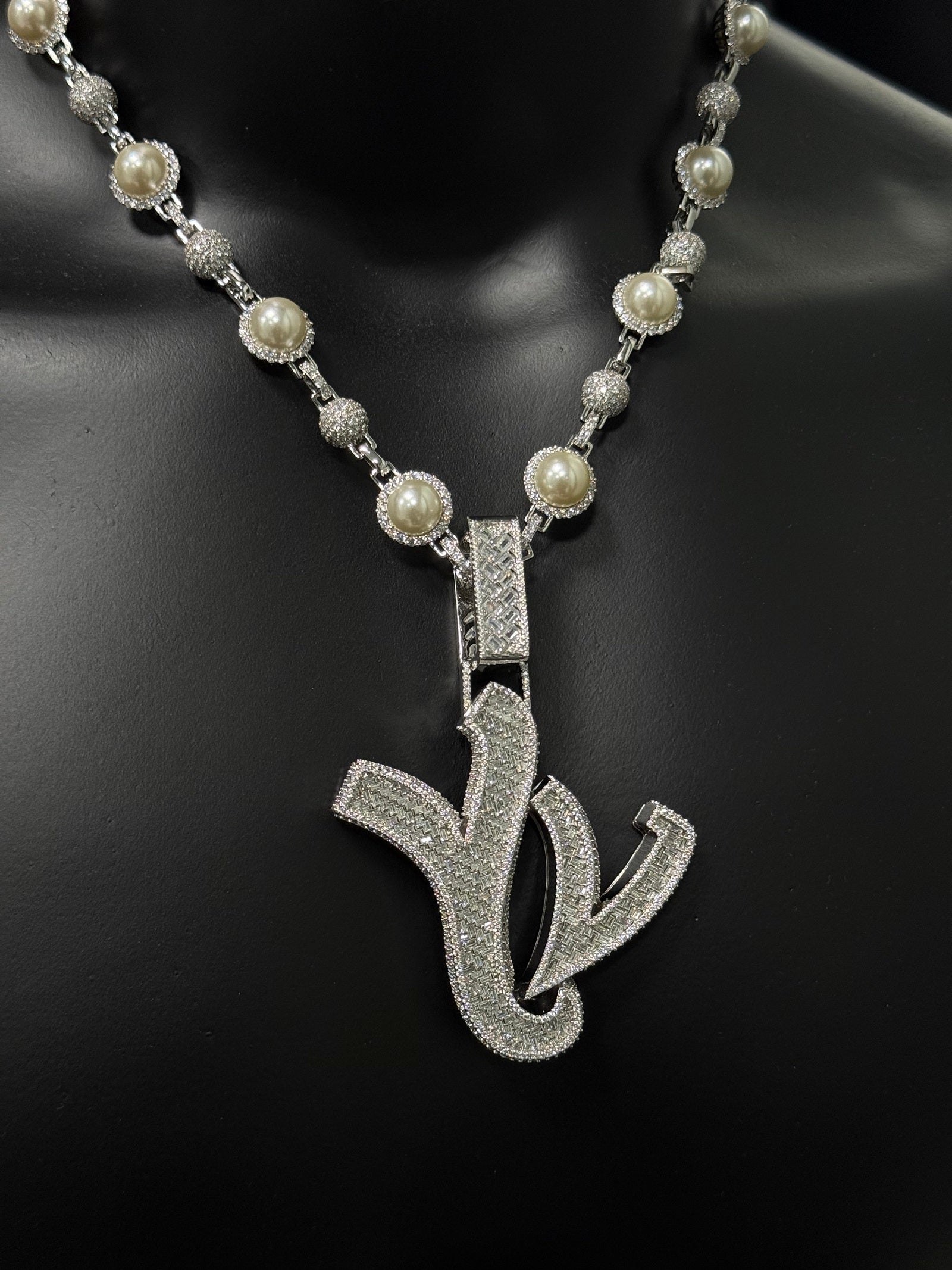 Custom Iced Out YVL Letter Pendant - 925 Silver Moissante