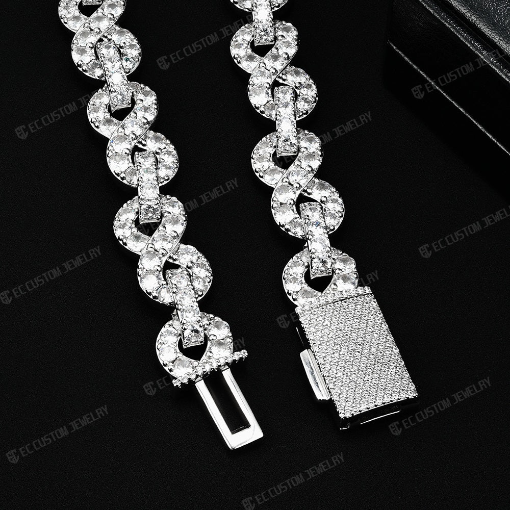 12mm Destroy Lonely Same Style Infinity Neck Chain Iced Out Moissanite Silver Necklace