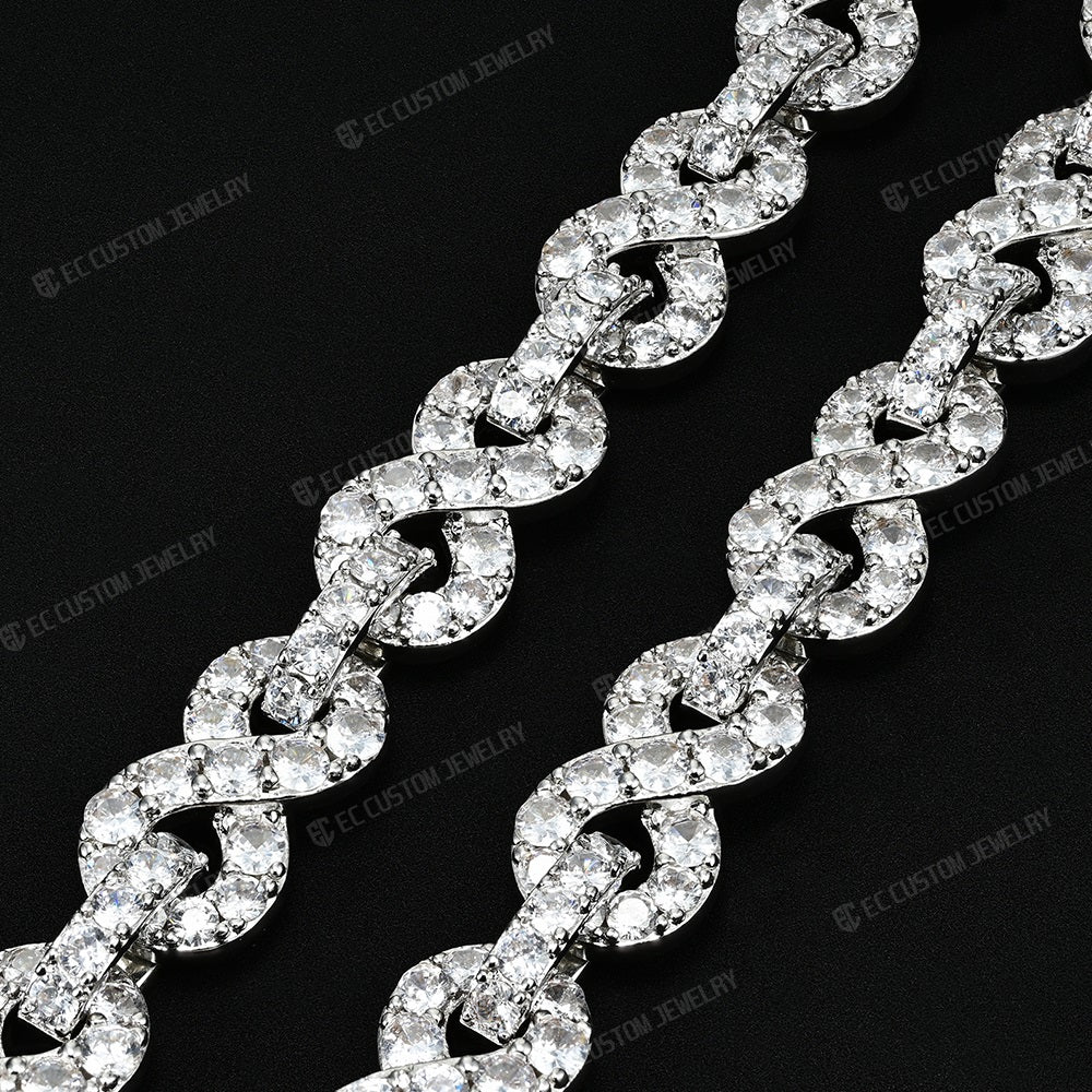 12mm Destroy Lonely Same Style Infinity Neck Chain Iced Out Moissanite Silver Necklace